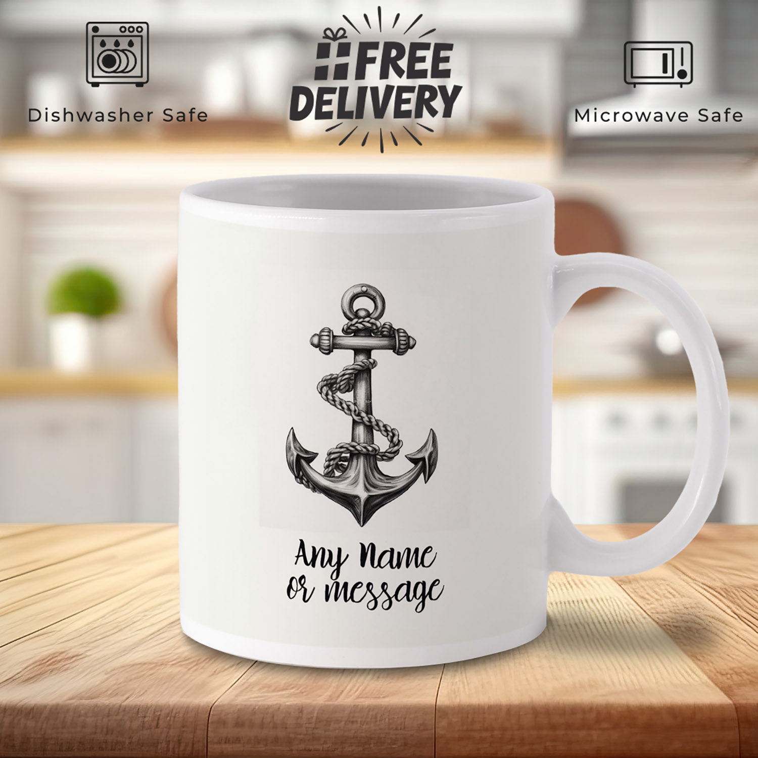 Custom Name Anchor Mug - Personalised 11oz Ceramic Gift