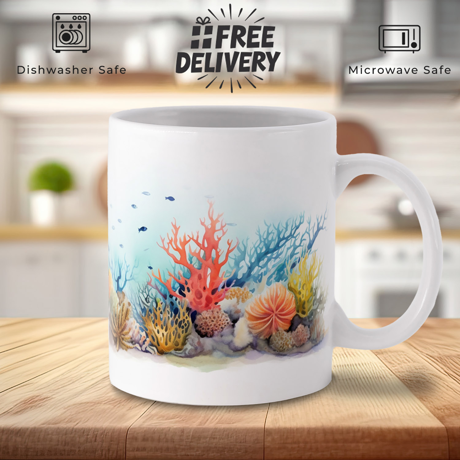 Vibrant Coral Reef 11oz Ceramic Mug - Ocean Lovers Gift