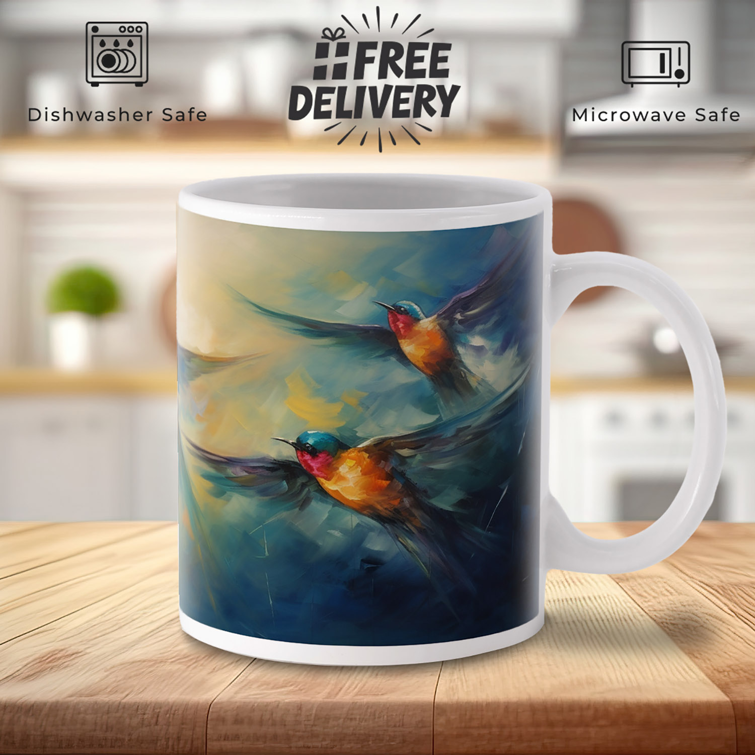 Vivid Birds in Motion 11oz Ceramic Mug - Perfect Gift