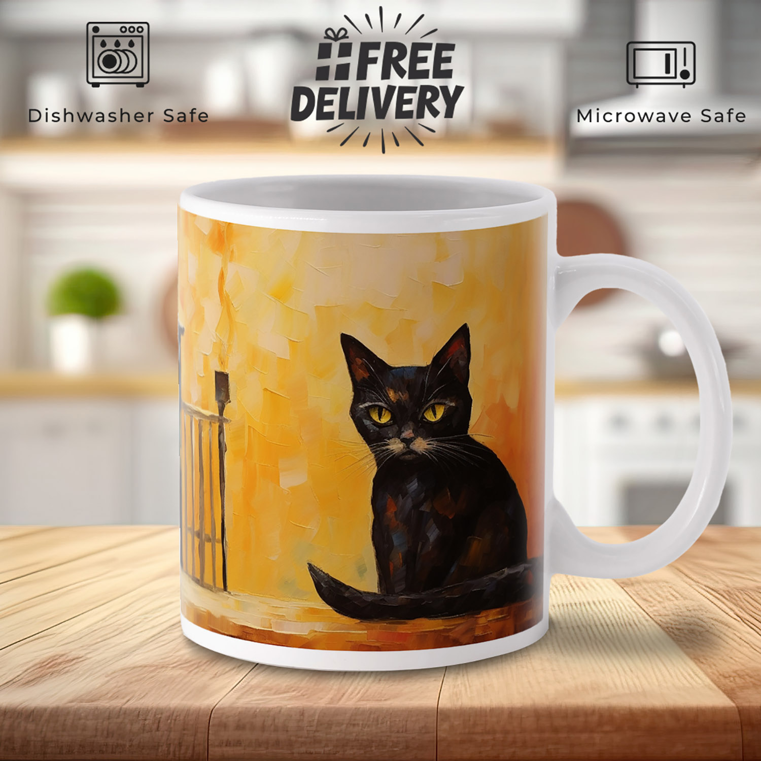 Cozy Hearthside Black Cat Mug - Perfect for Cat Lovers