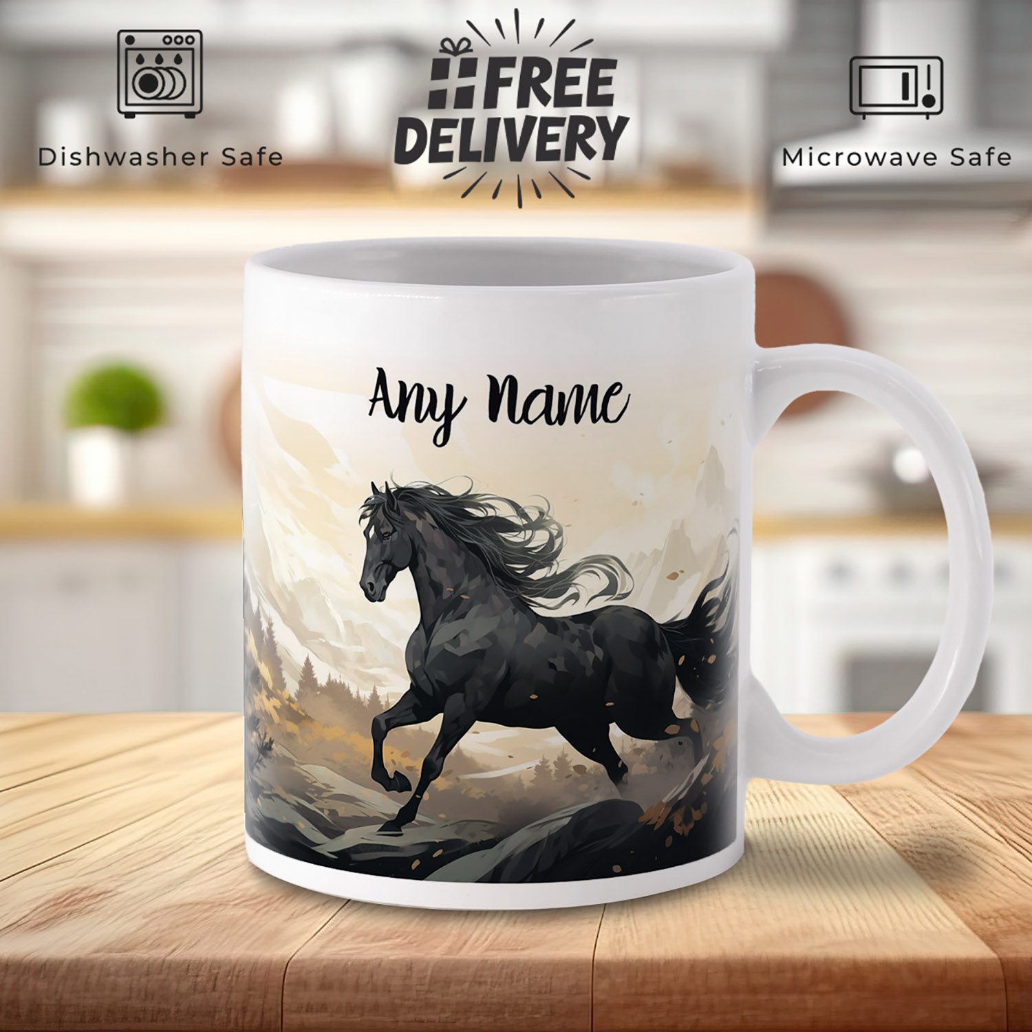 Personalised Majestic Black Horse Mug - Perfect Gift for Horse Lovers