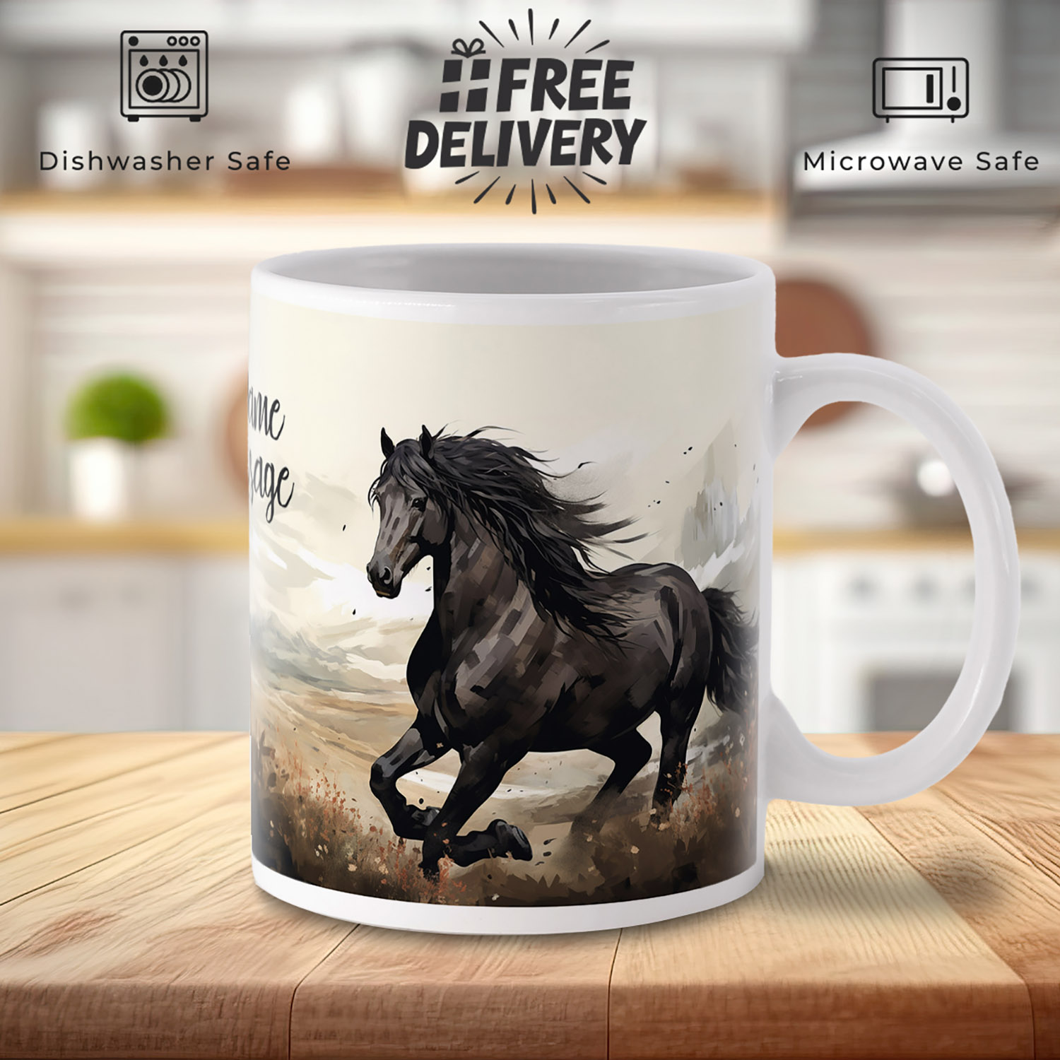 Personalised Majestic Black Horse Mug - Perfect Gift for Horse Lovers