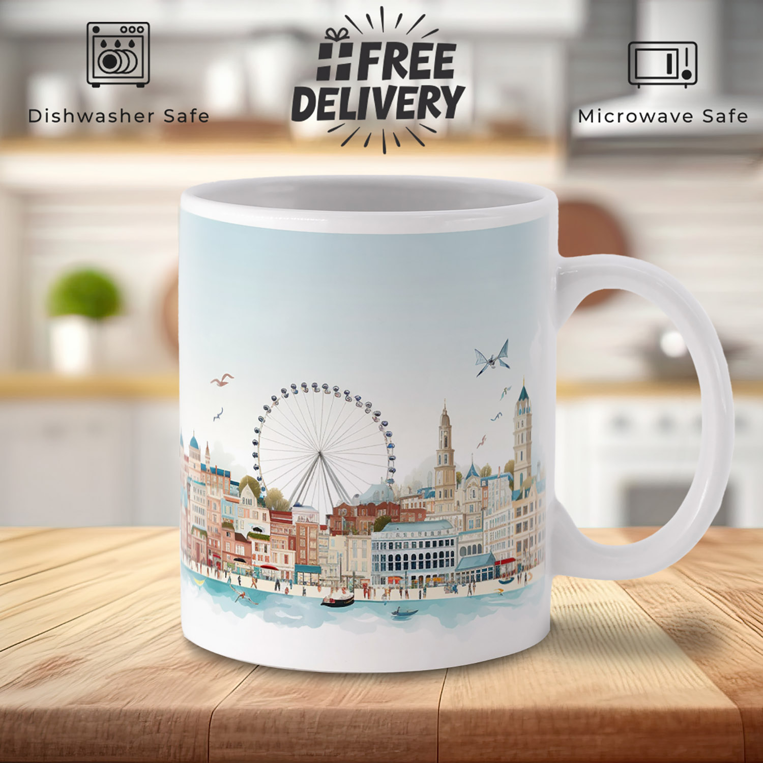 Brighton Skyline Illustrated 11oz Ceramic Mug - Perfect Gift