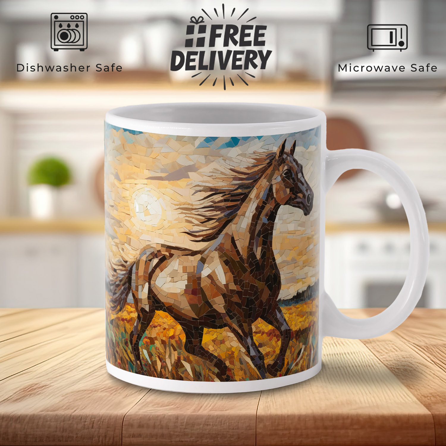 Majestic Horse Mosaic Coffee Mug - 11oz Ceramic Art Gift