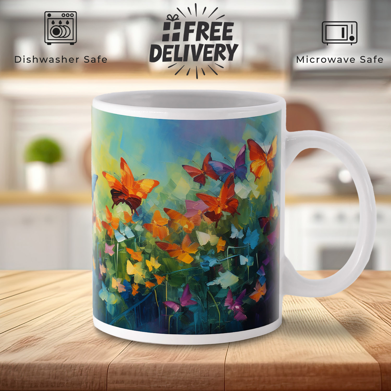 Vibrant Butterfly Garden Mug - 11oz Ceramic Gift for Nature Lovers