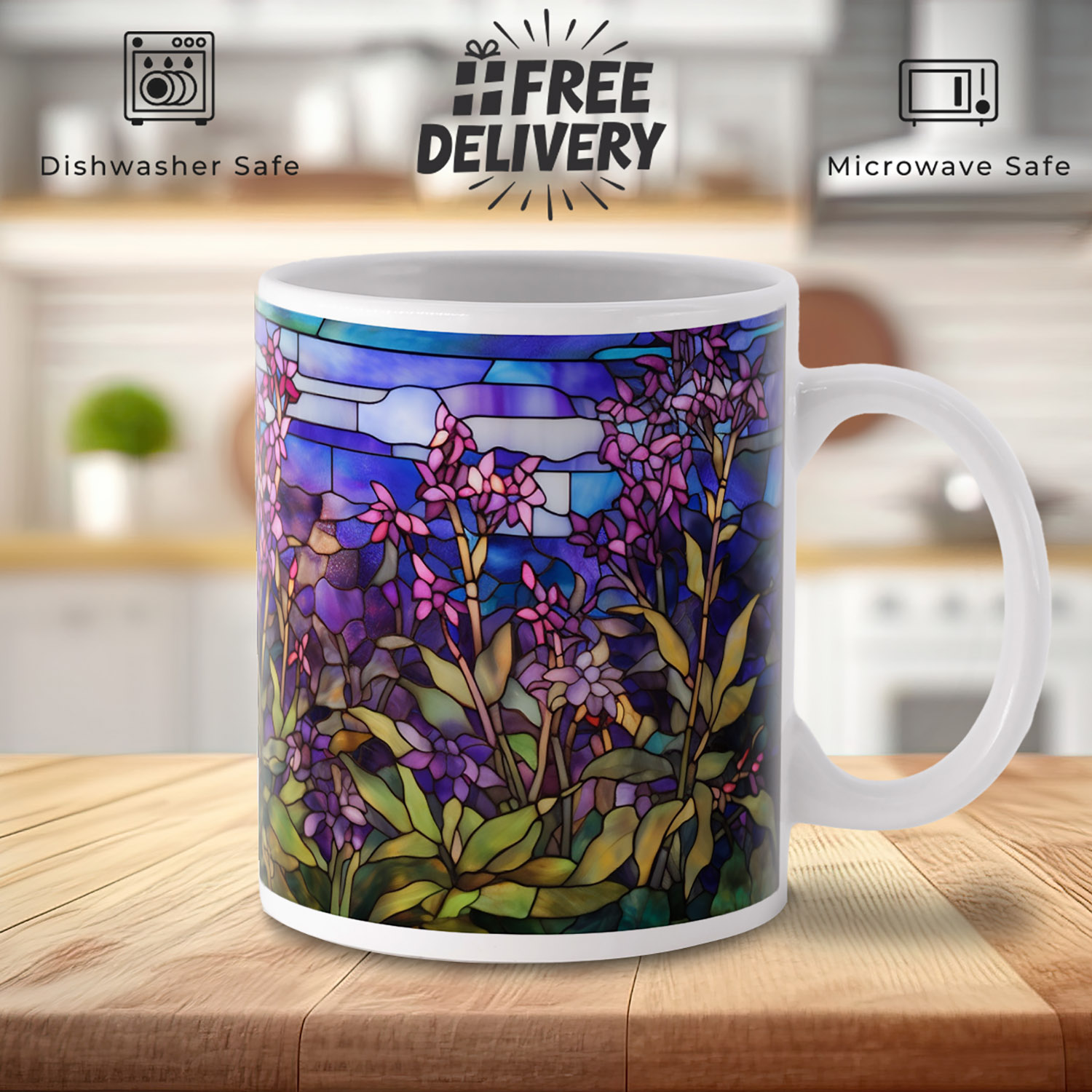 Enchanted Lavender Butterfly Stained Glass Mug - 11oz