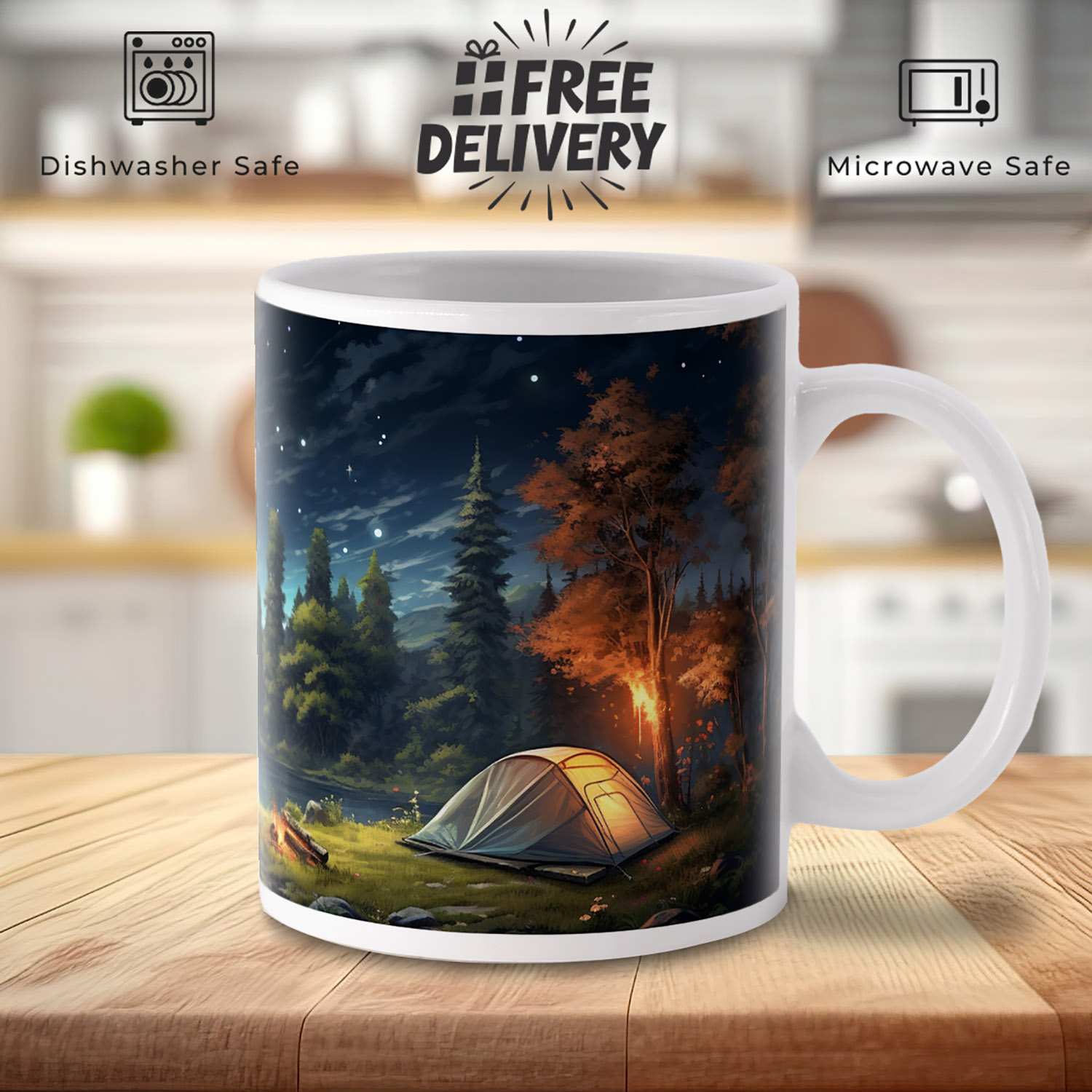 Enchanted Night Sky Campers Mug - 11oz Ceramic Adventure Cup