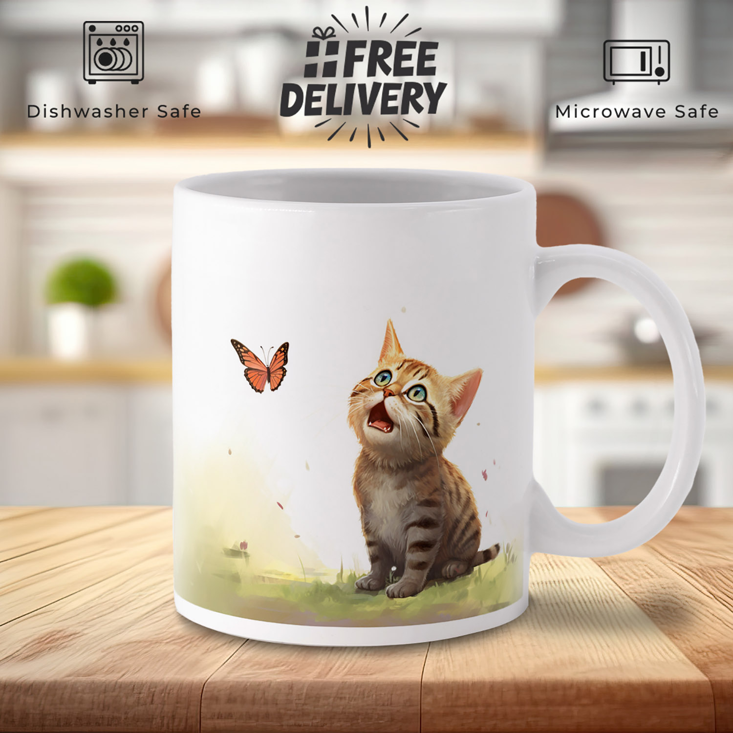 Charming Kitten Butterfly Mug - Whimsical Cat Lover Drinkware