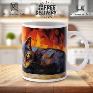 Cozy Fireside Tabby Cat Mug - Perfect for Cat Lovers