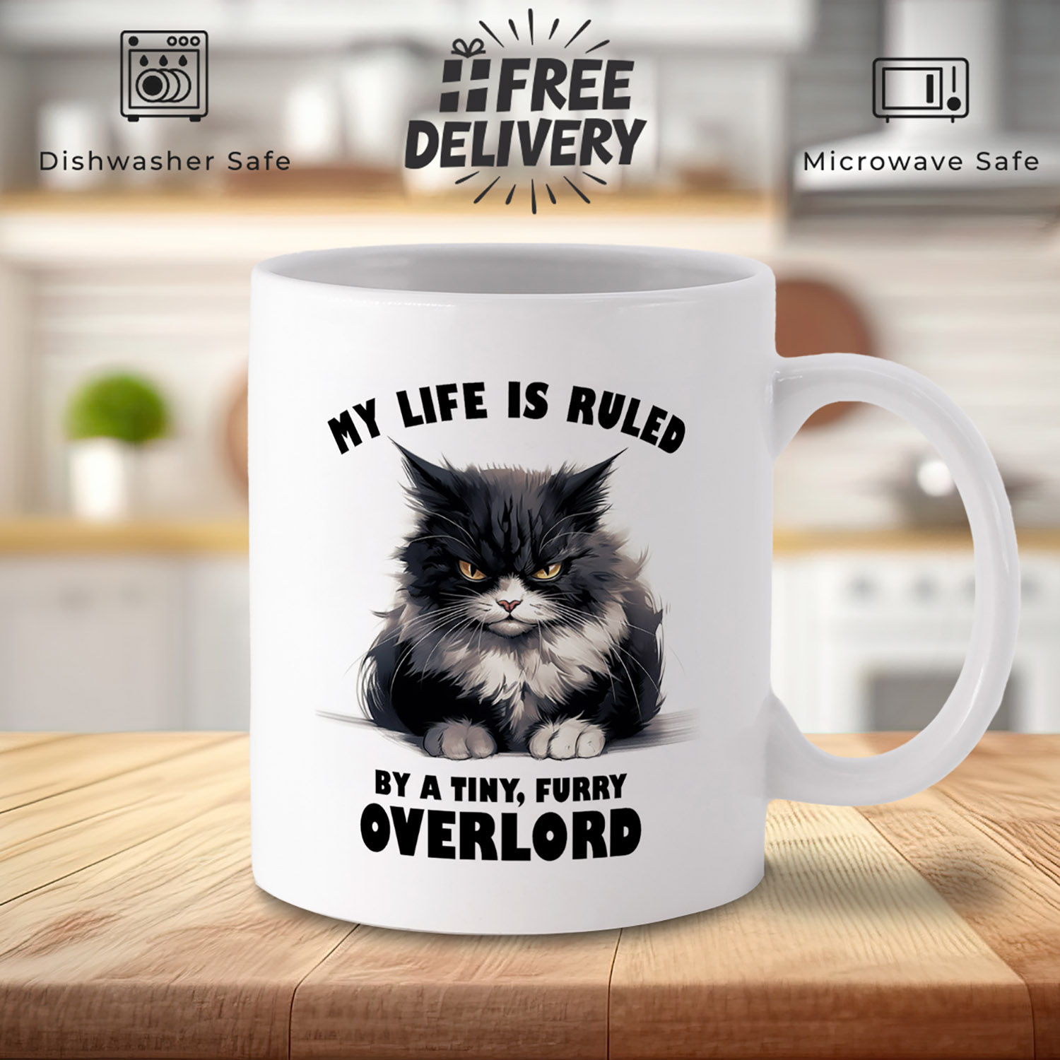 Whimsical Cat Lover's Mug - Feline Overlord 11oz Ceramic Cup