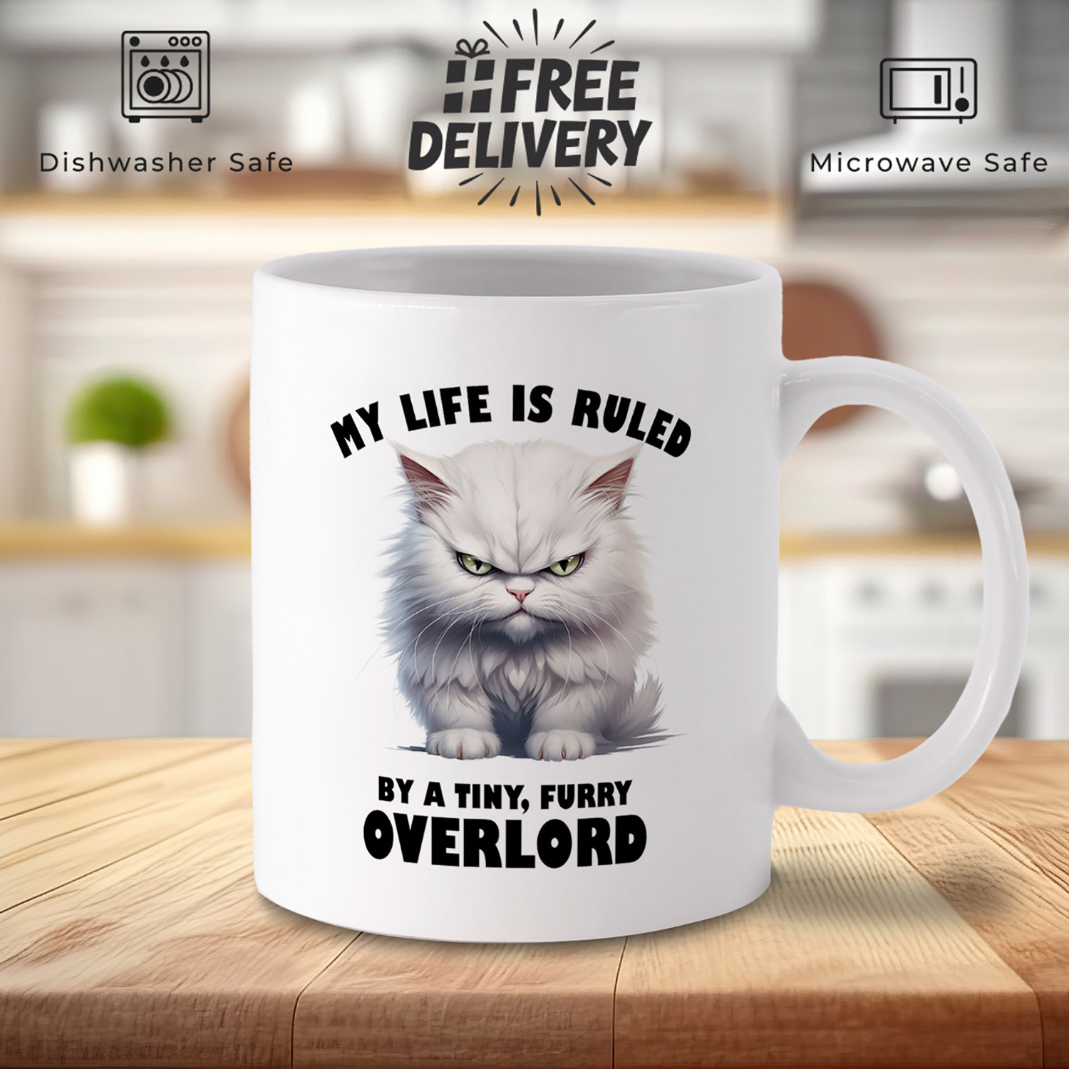 Feline Overlord Mug: Whimsical Cat Lover's 11oz Ceramic Cup