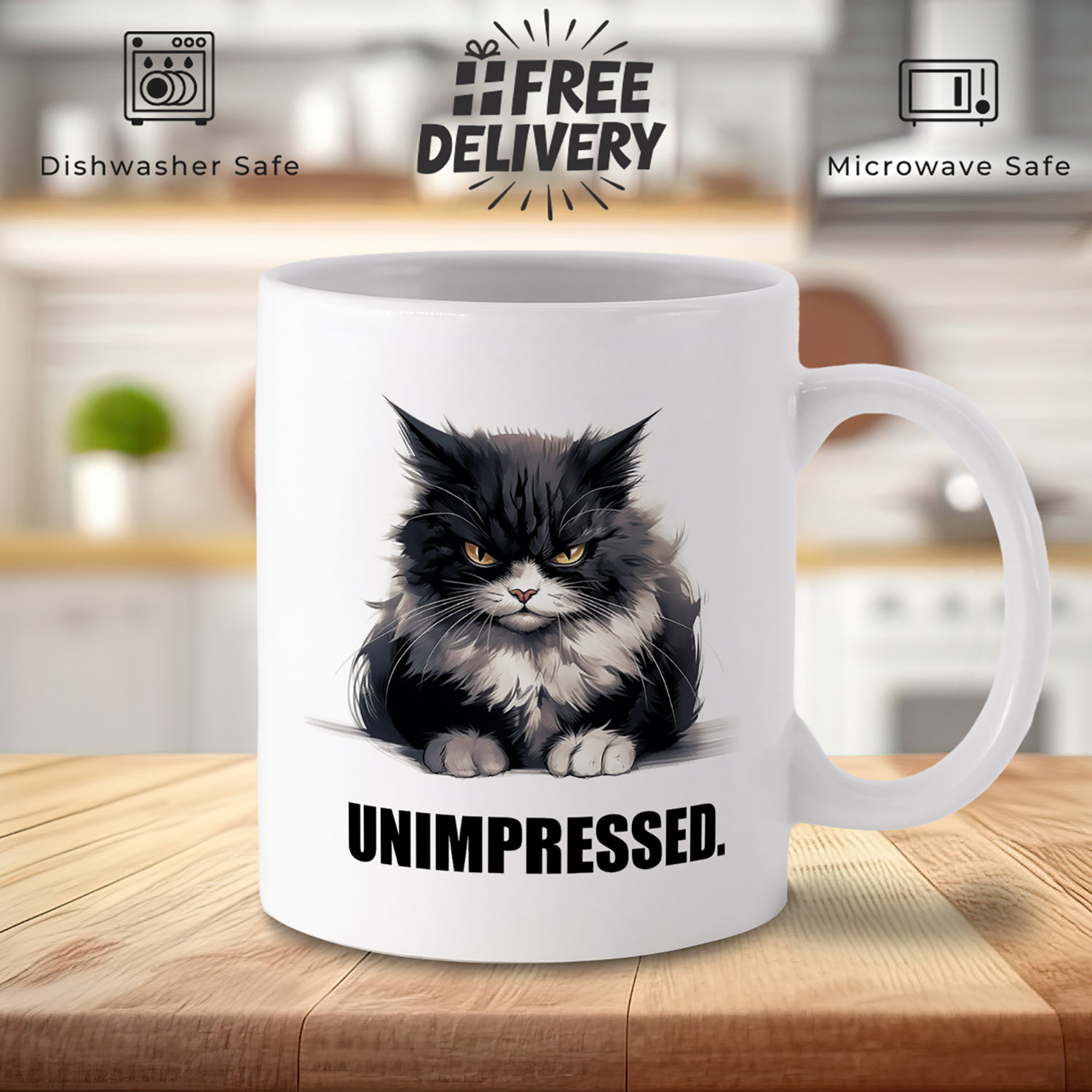 Unimpressed Cat Mug - Quirky 11oz Ceramic Gift for Cat Lovers