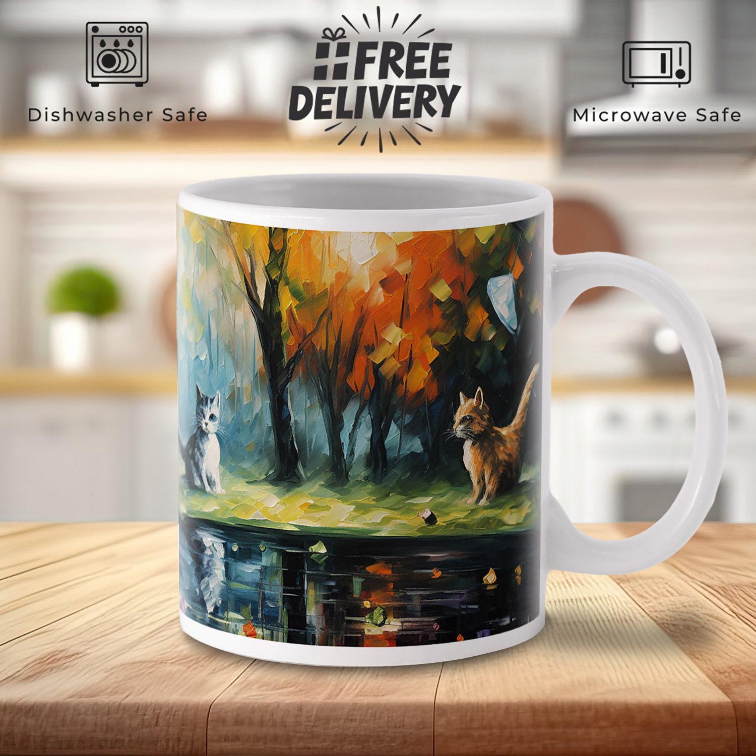 Enchanted Forest Cat Mug - Whimsical 11oz Ceramic Gift