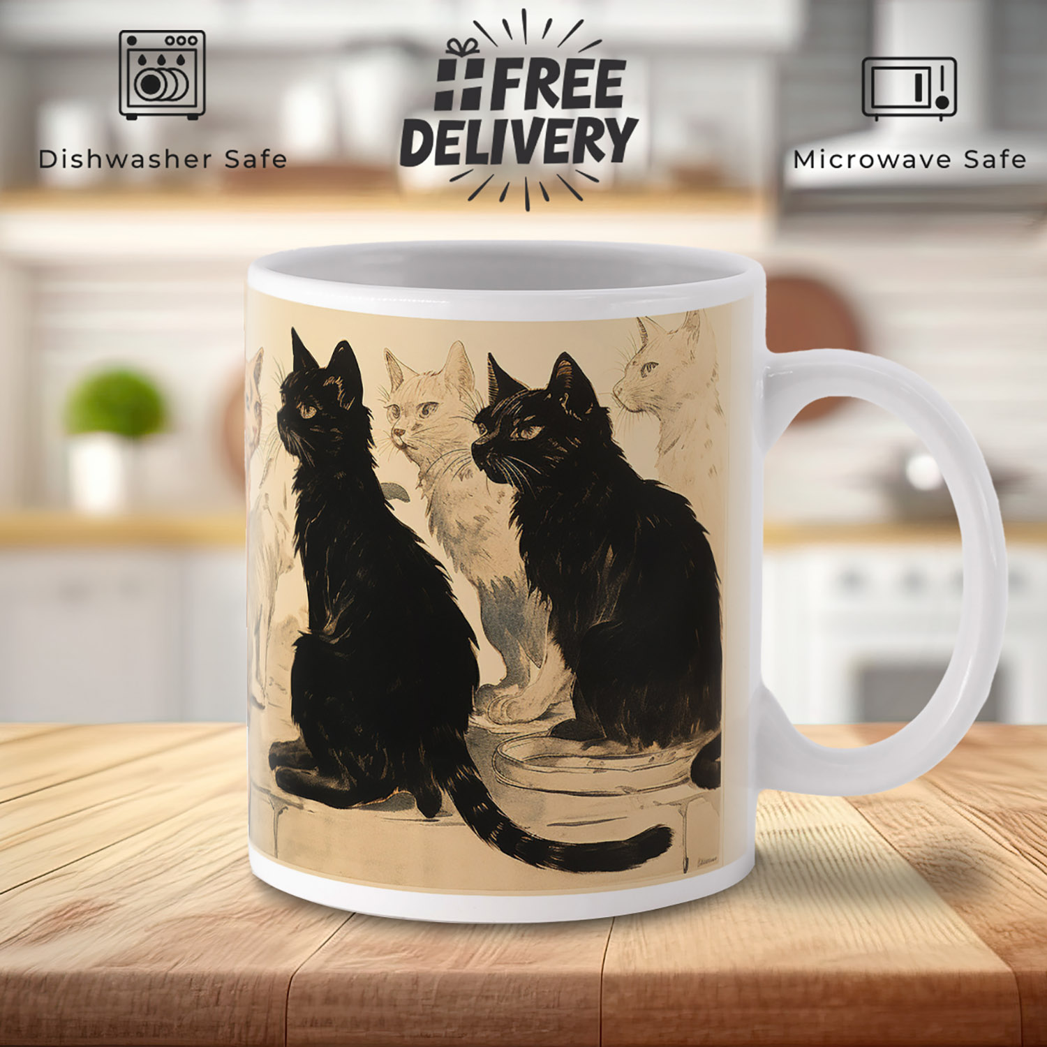 Charming Dual Cat Illustration Mug - Perfect Gift for Cat Lovers