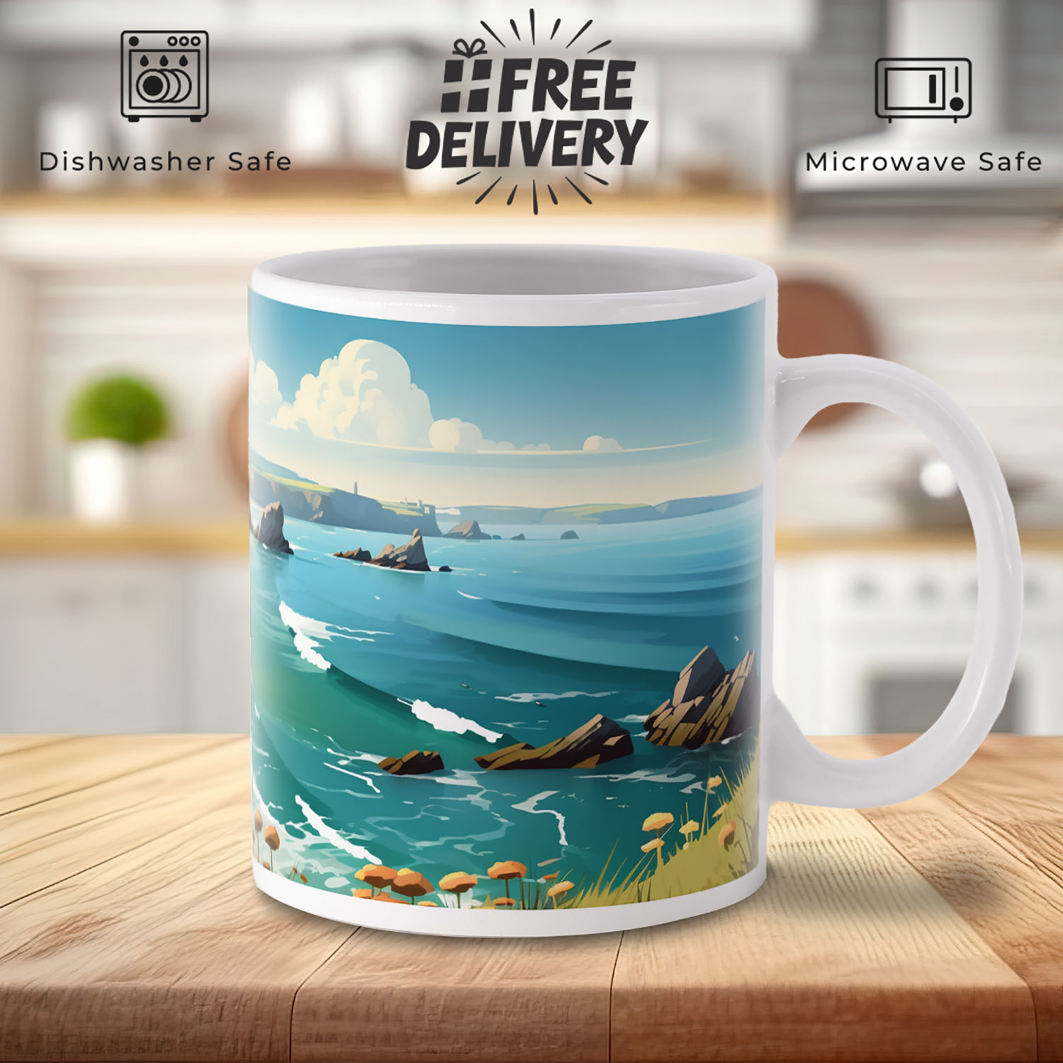 Seaside Serenity: Cornish Coastline 11oz Ceramic Mug