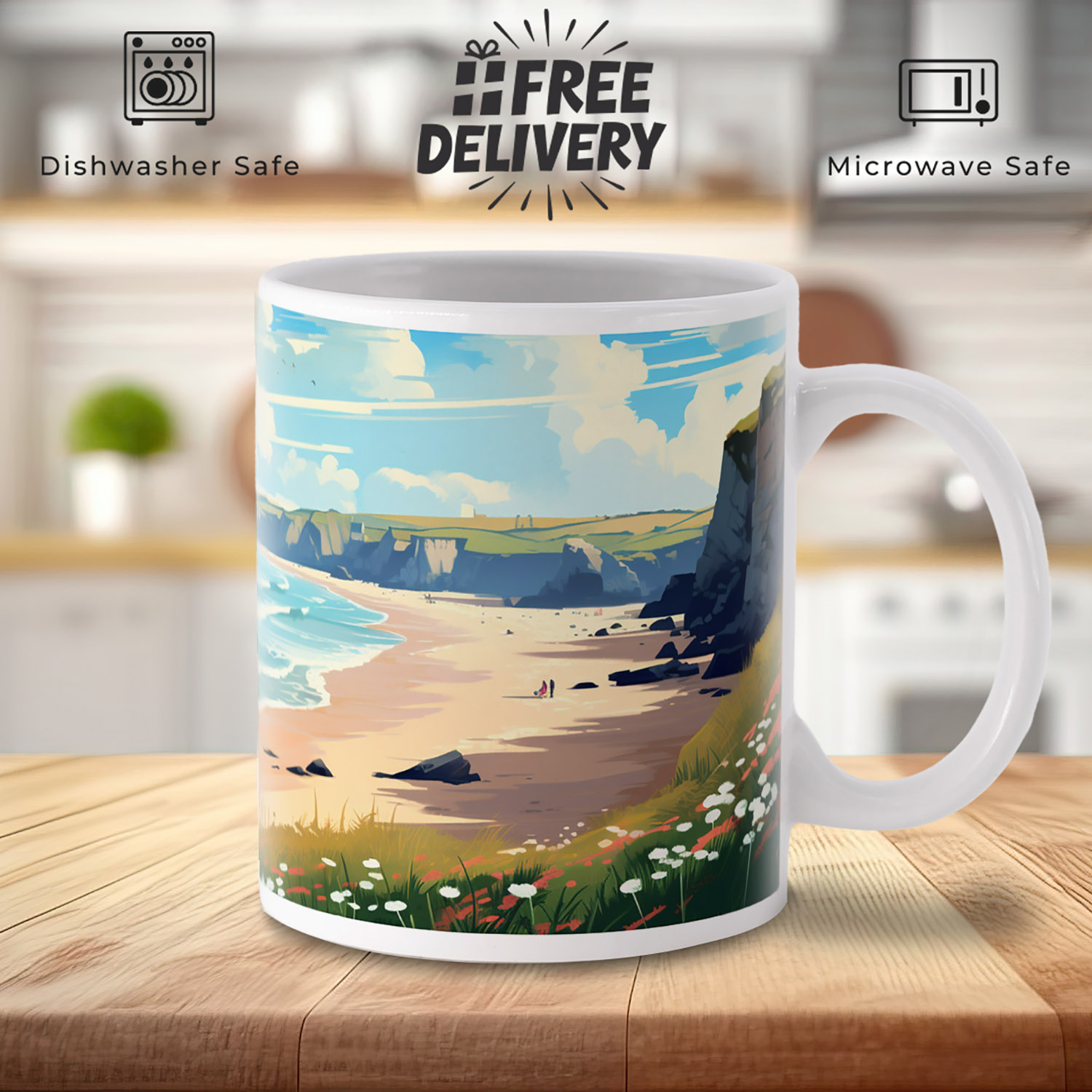 Scenic Cornish Coastline 11oz Ceramic Mug - Beach Art