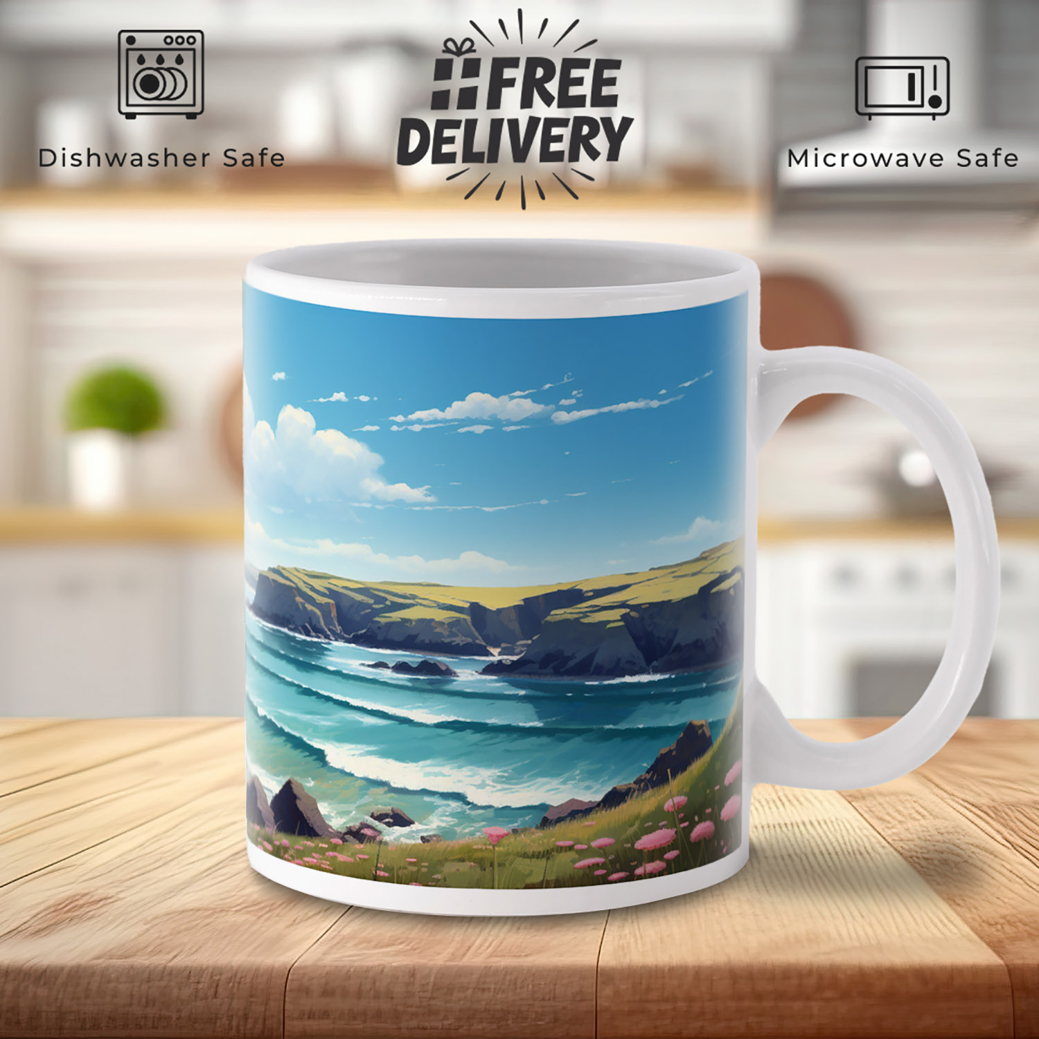 Serene Beach Design 11oz Ceramic Mug - Cornish Coastline