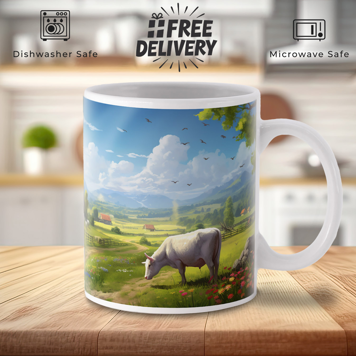 Pastoral Farm Scene Mug - Charming 11oz Ceramic Gift