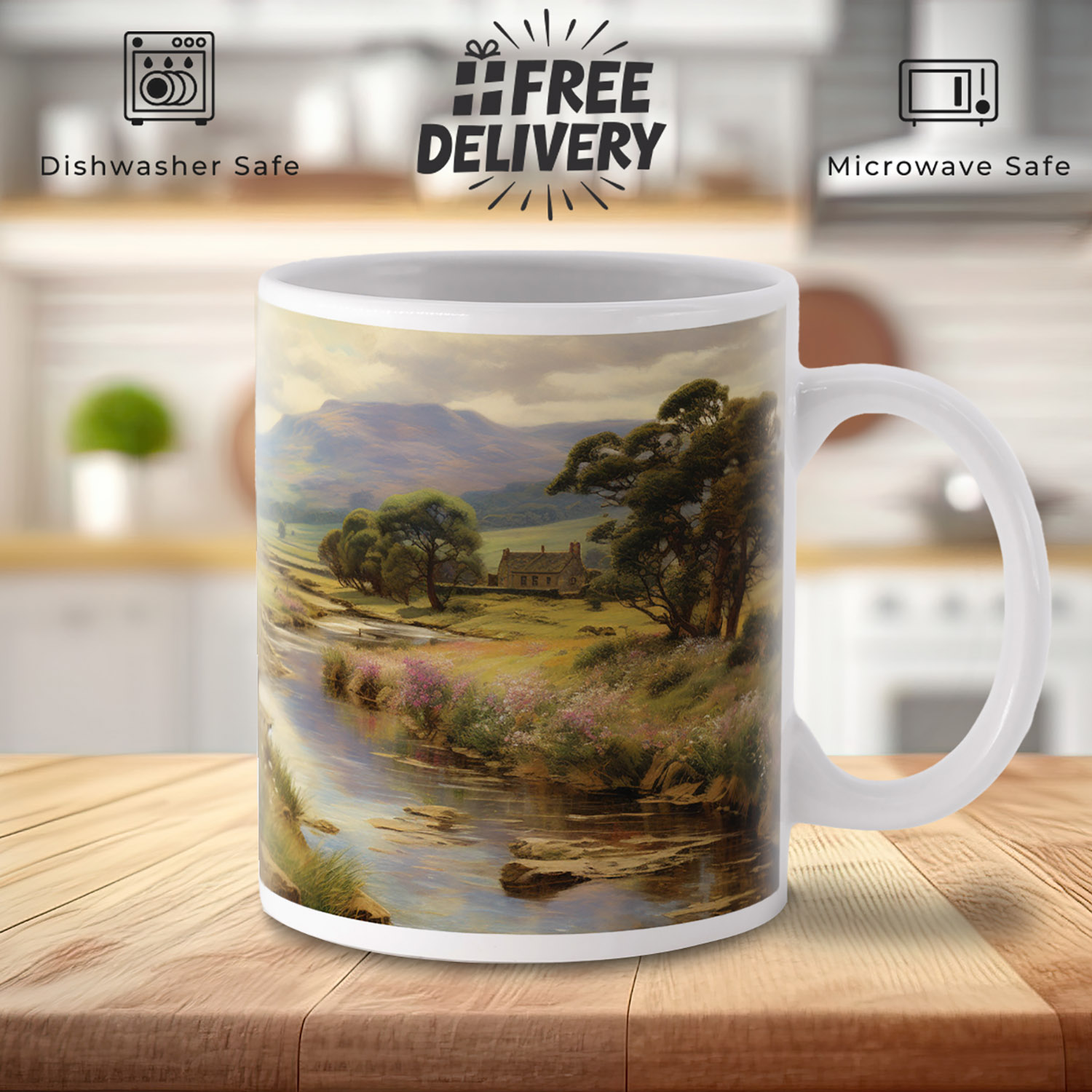 Idyllic Countryside Ceramic Mug - Rustic Charm for Nature Lovers