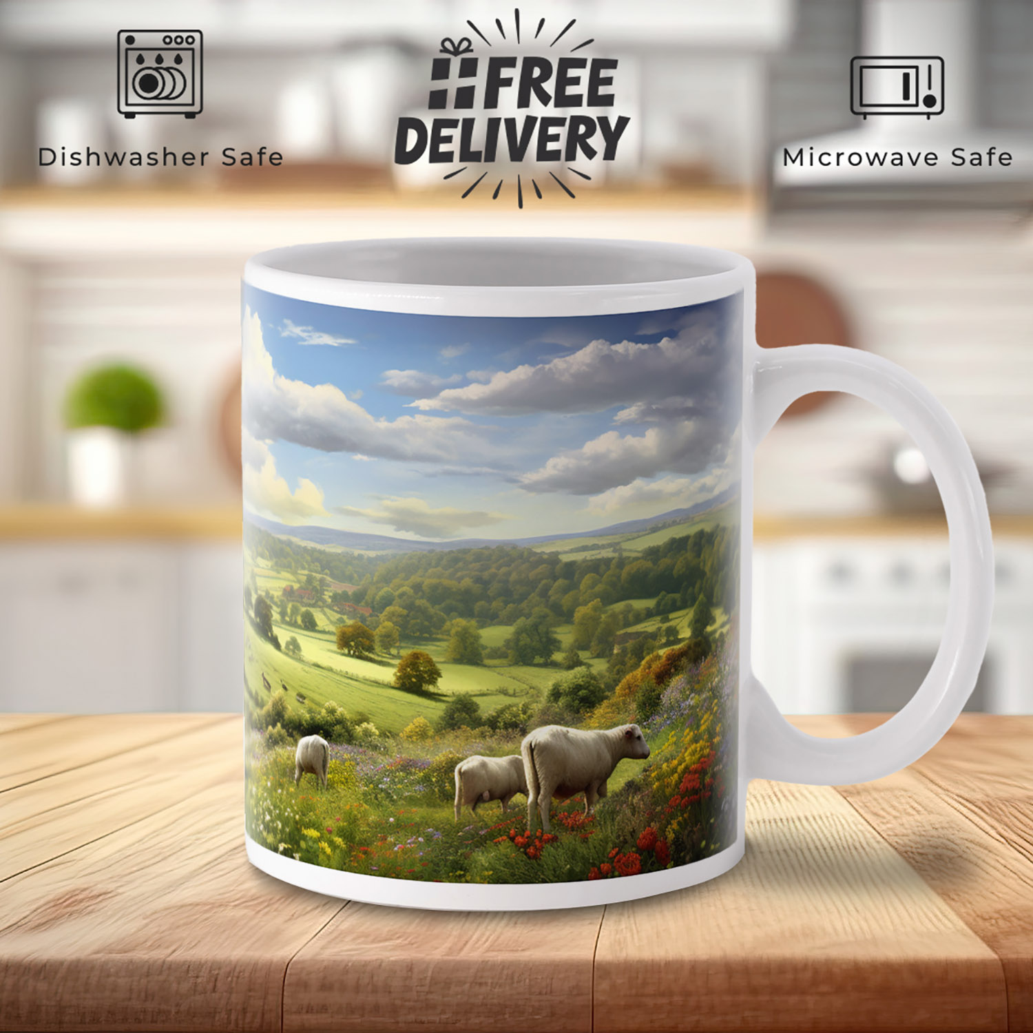 Pastoral Countryside Sheep Mug - Serene 11oz Ceramic Gift