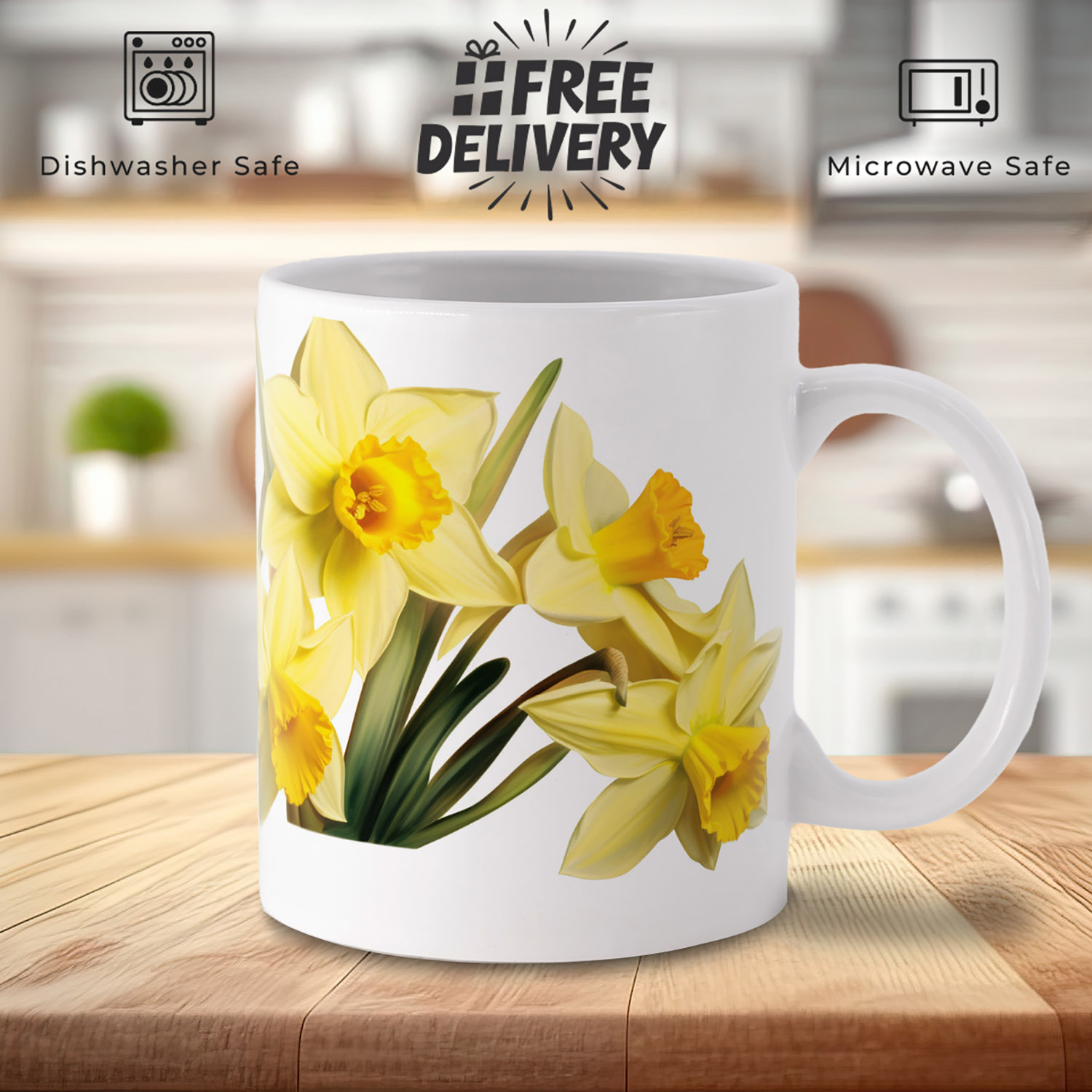 Spring Blossom Daffodil Mug - 11oz Ceramic Coffee Cup