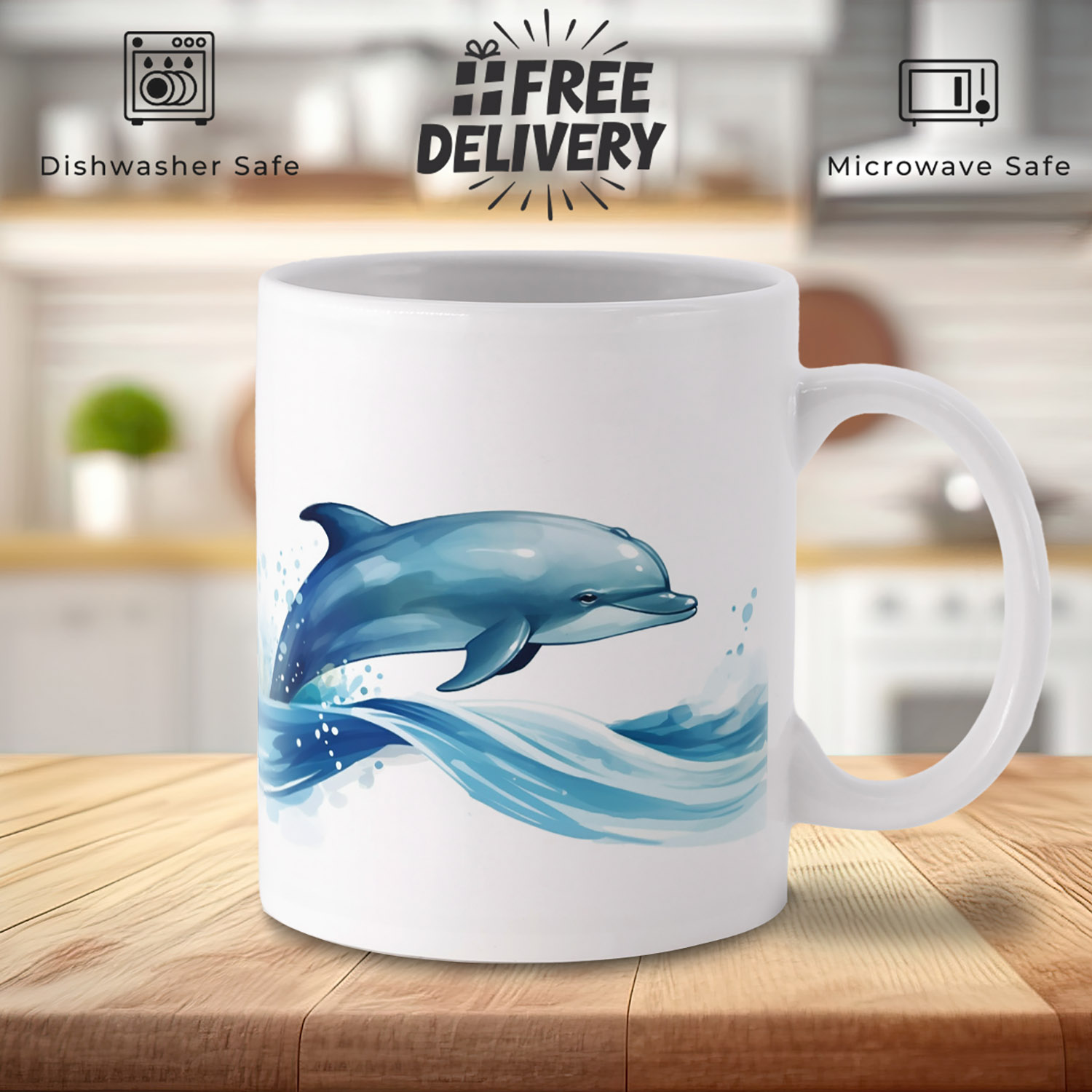 Oceanic Bliss Dolphin Wave Coffee Mug - 11oz Ceramic Delight