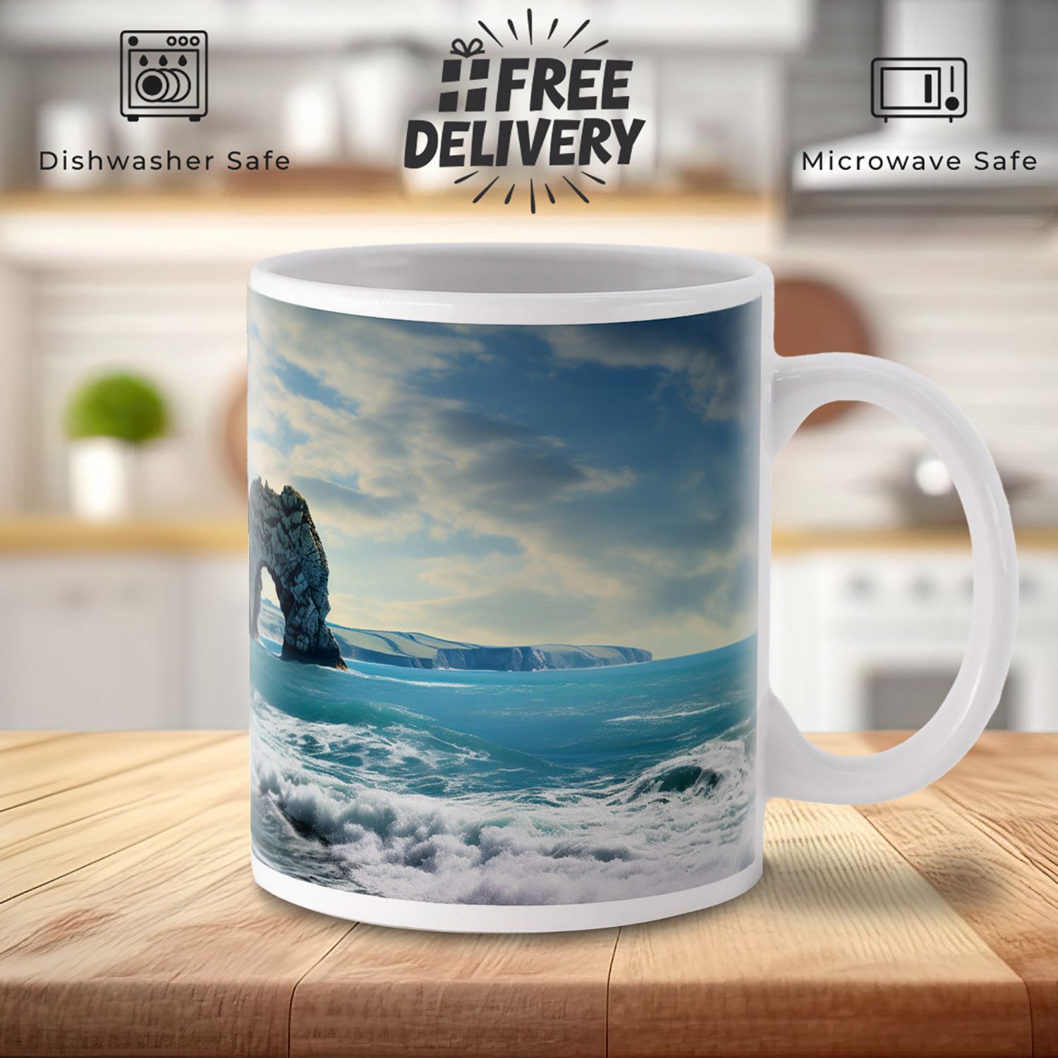 Monet-Style Durdle Door Mug - 11oz Seascape Ceramic Gift