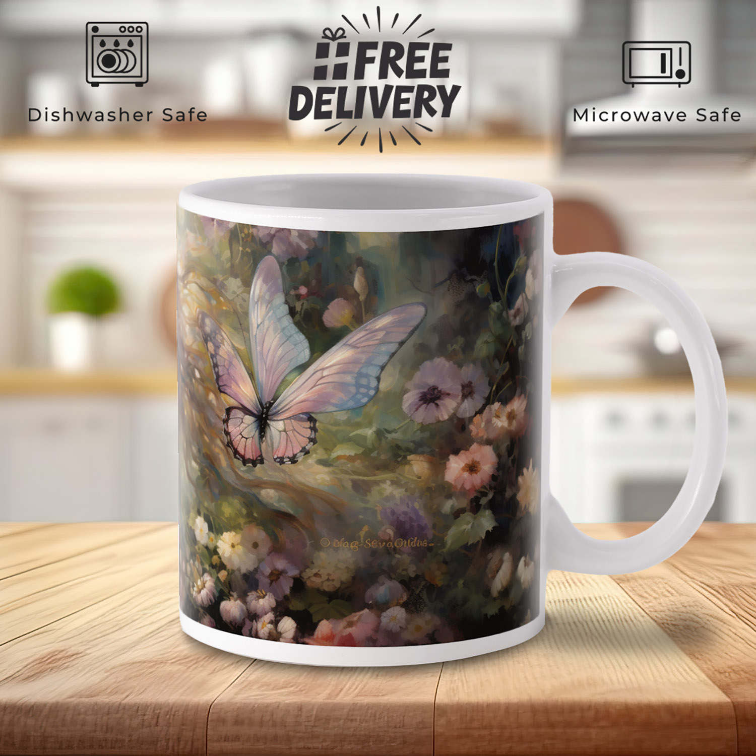 Enchanted Garden Fairy Mug - Floral Butterfly Design