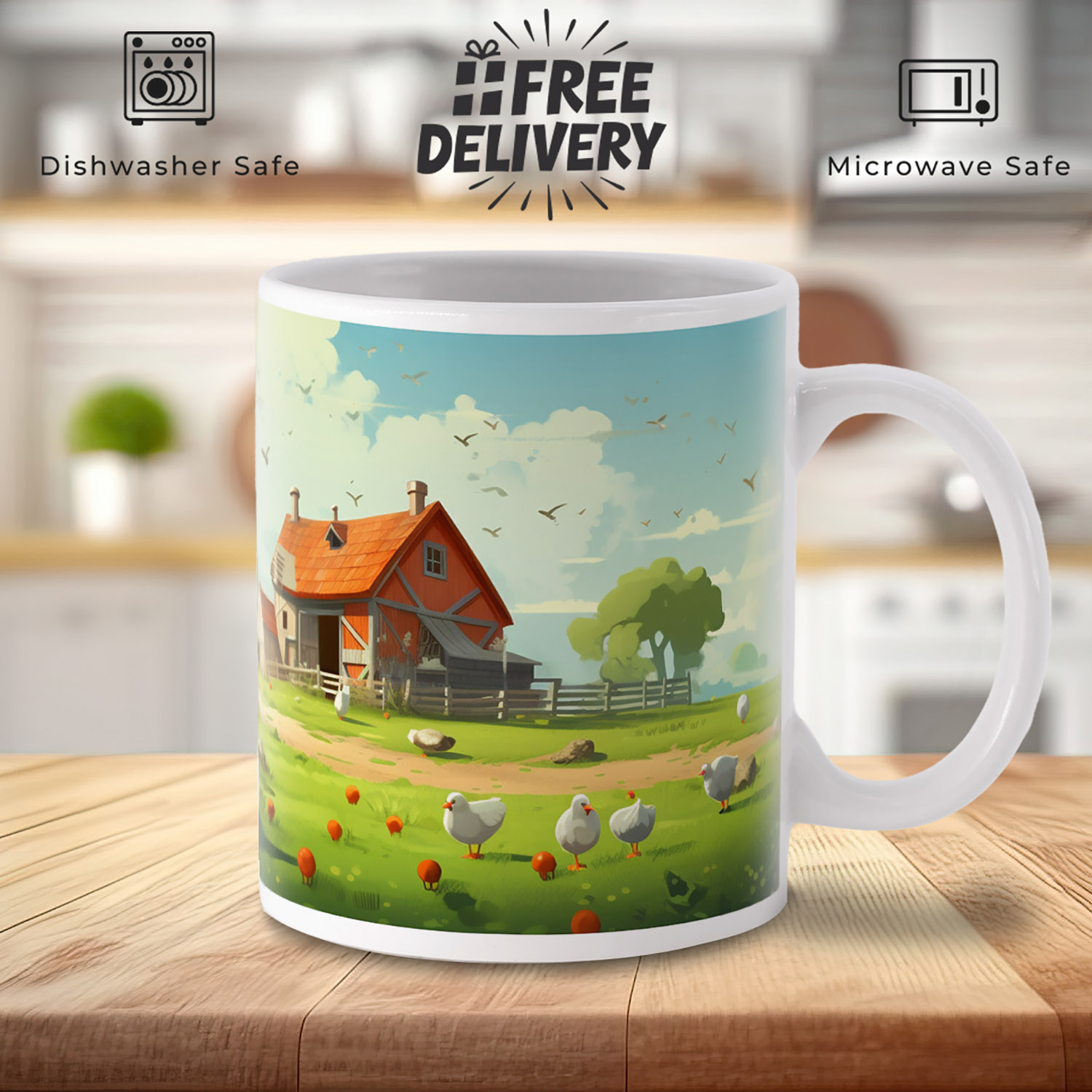 Idyllic Farmhouse Scene Mug - Countryside Charm for Home