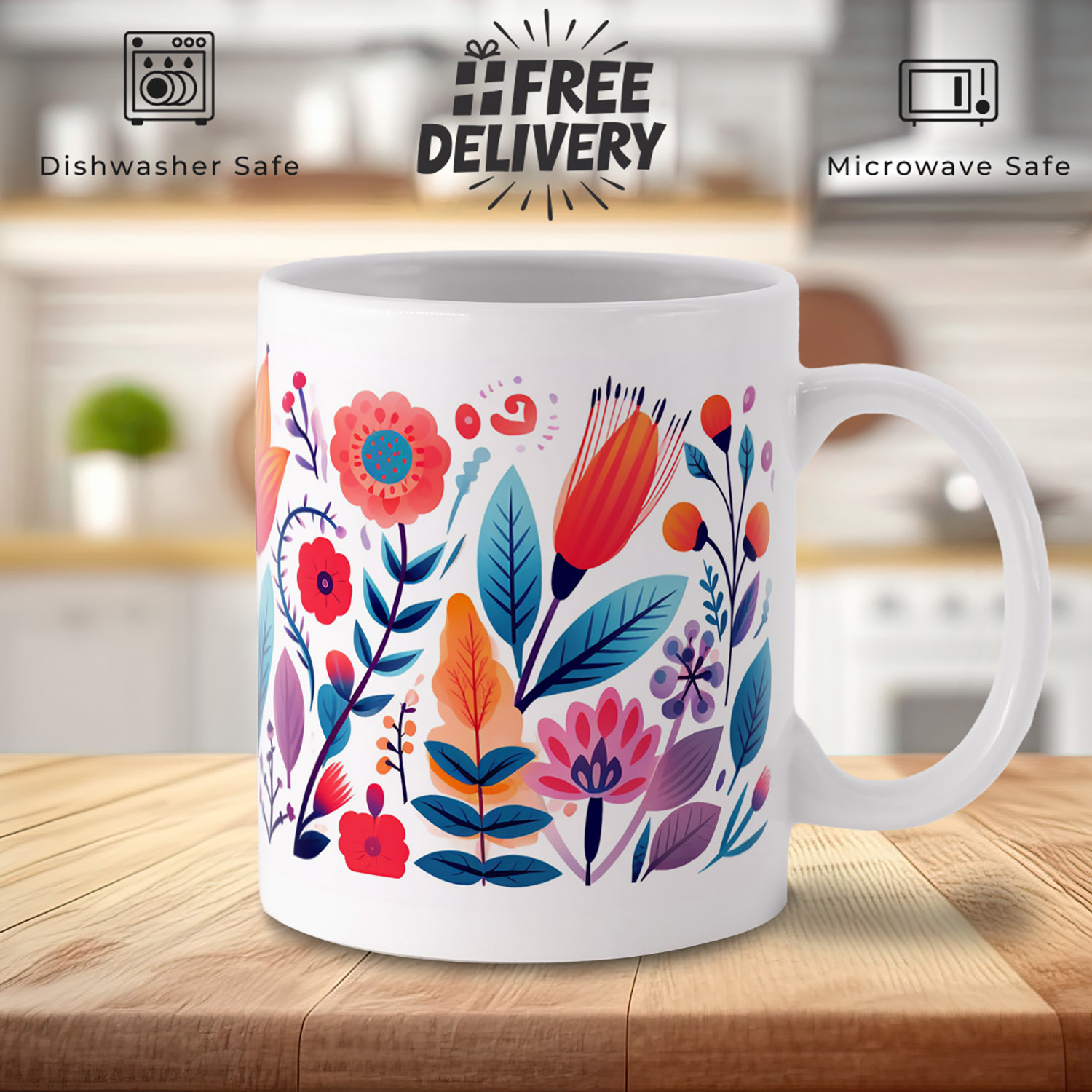 Vibrant Botanical Bloom 11oz Ceramic Coffee Mug - Perfect Gift