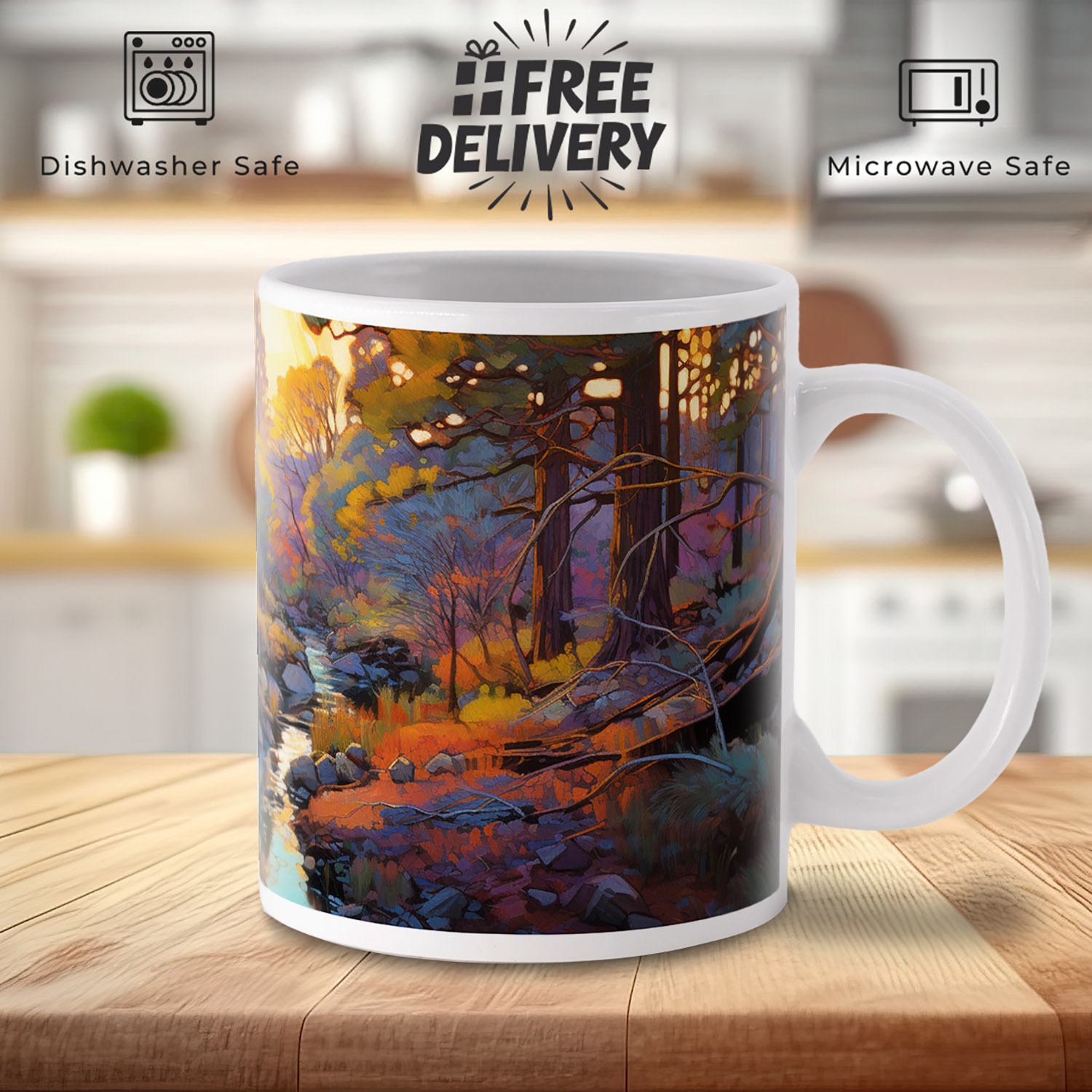 Enchanted Forest Ceramic Mug - Artistic 11oz Gift for Nature Lovers