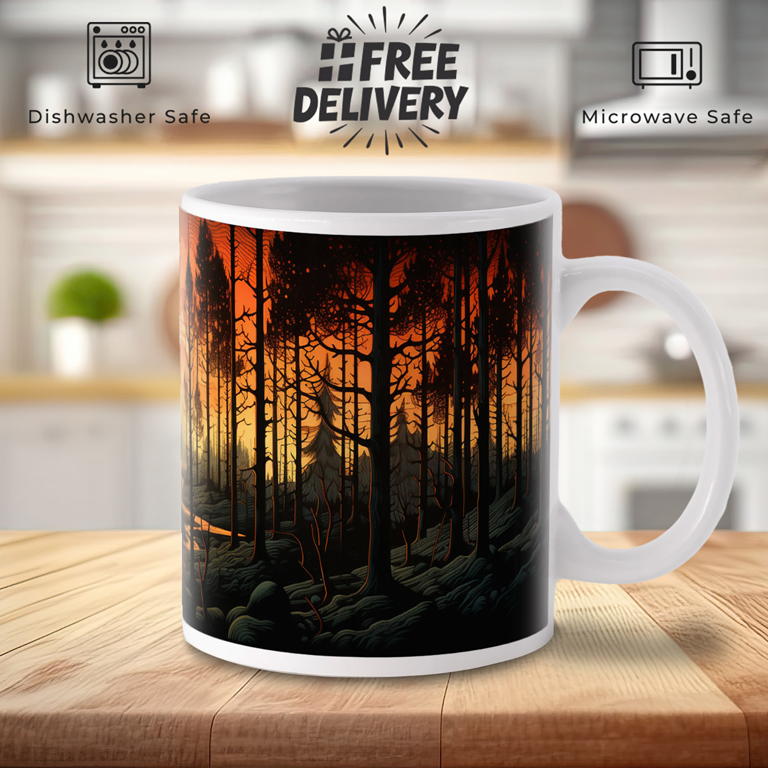 Enchanted Forest Sunset Mug - 11oz Ceramic Coffee Cup