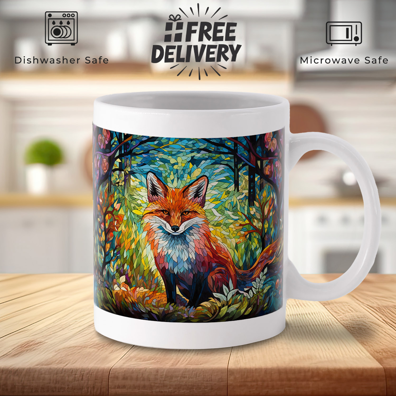 Enchanted Forest Fox Mosaic Mug - 11oz Ceramic Gift