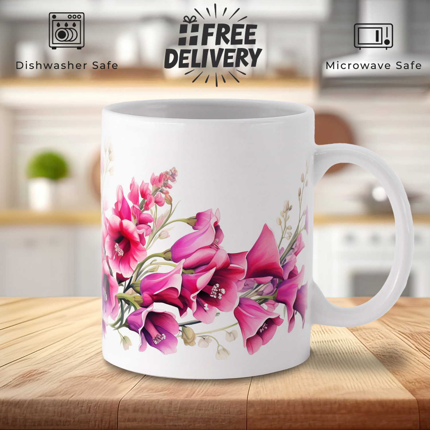 Elegant Foxglove Floral 11oz Ceramic Coffee Mug for Garden Lovers