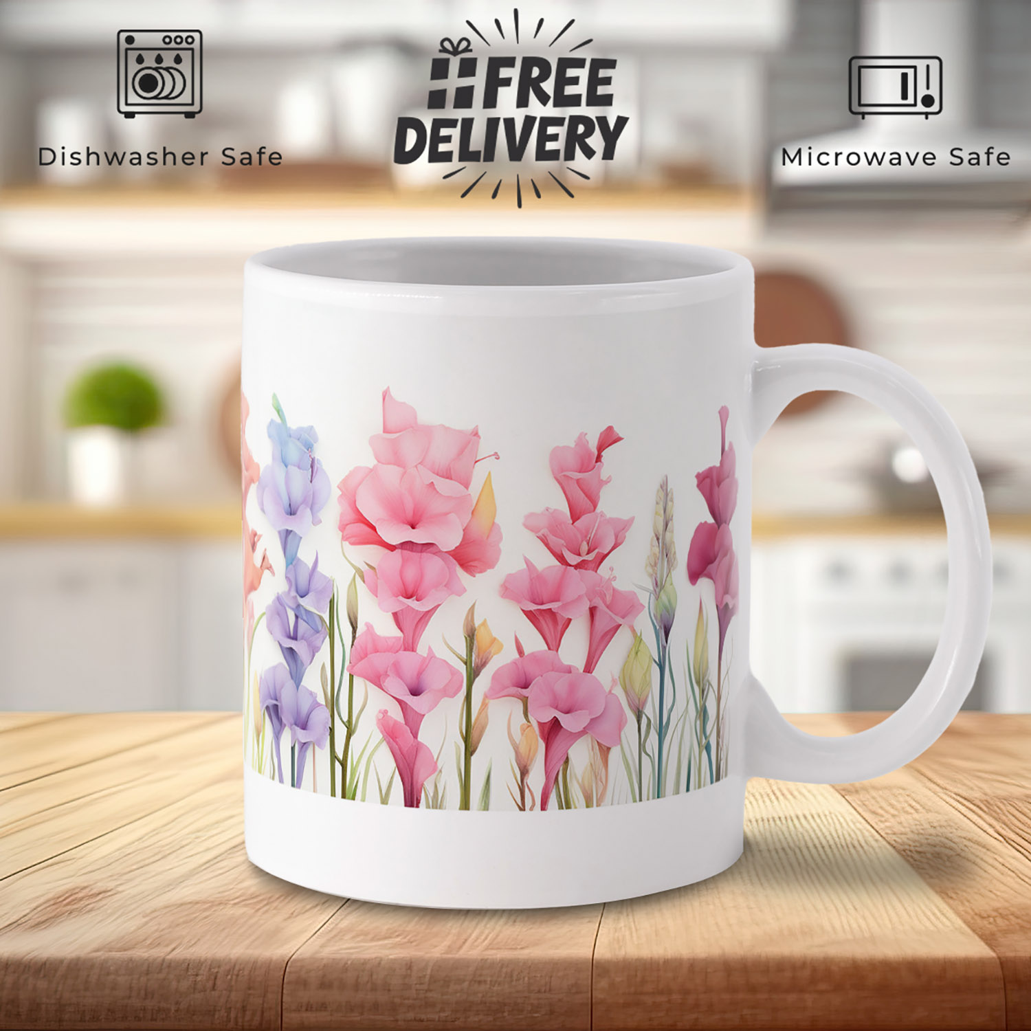 Vibrant Foxglove Ceramic Mug - Floral Elegance for Tea Lovers