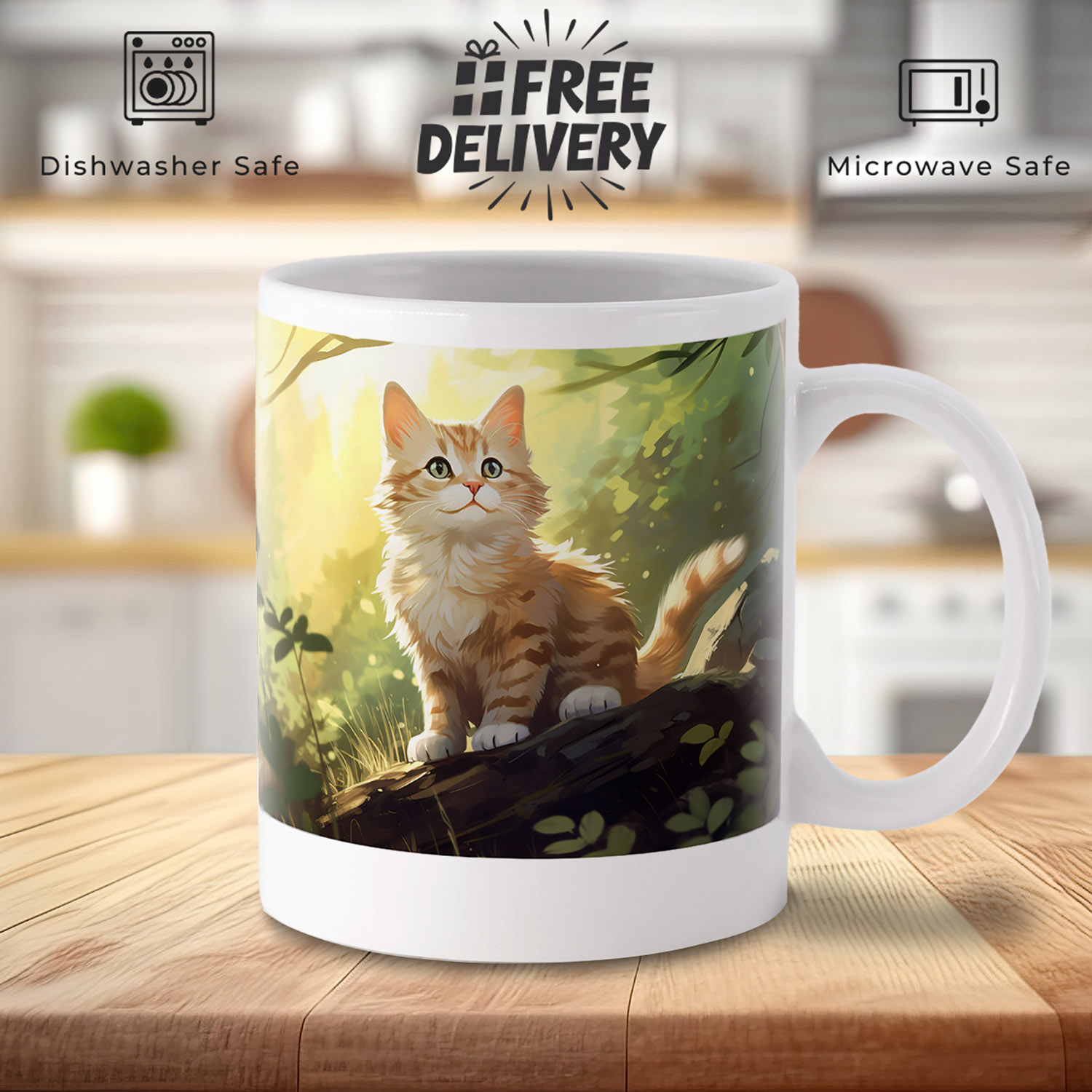 Enchanted Forest Ginger Cat Mug - 11oz Ceramic Delight