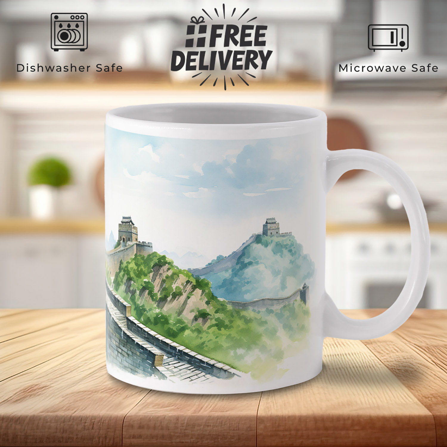 Great Wall of China Watercolour Mug - Scenic Gift for Travelers