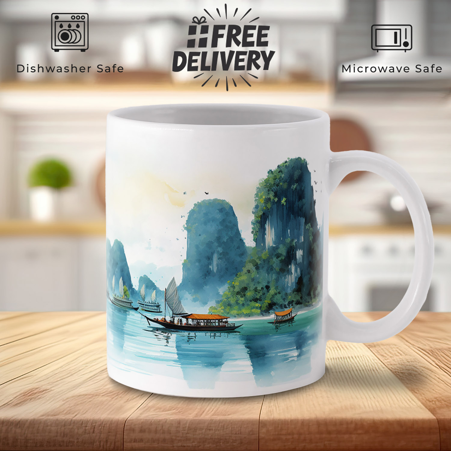 Ha Long Bay Watercolour Mug - Scenic 11oz Ceramic Gift