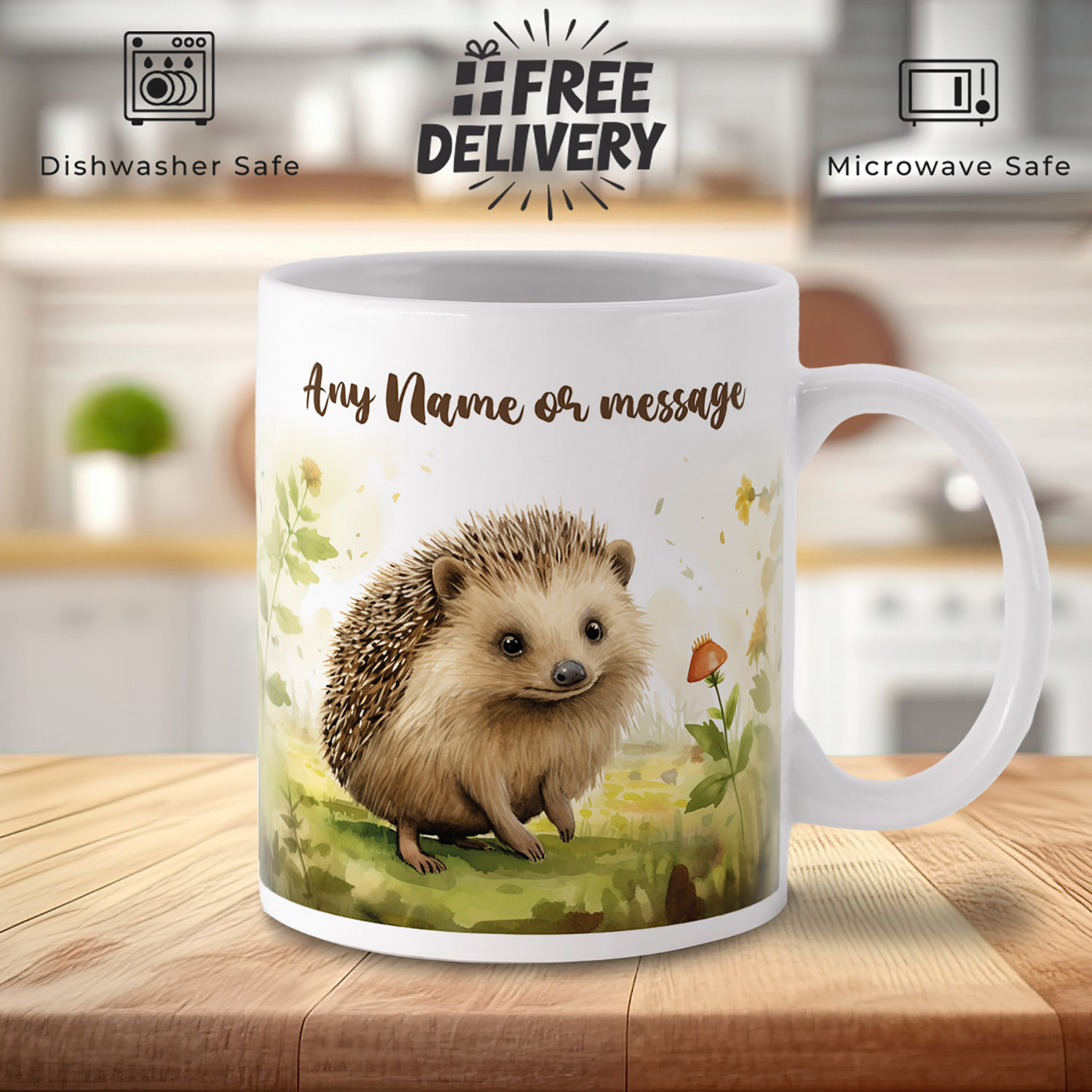 Custom Hedgehog Mug - Personalised 11oz Ceramic Gift