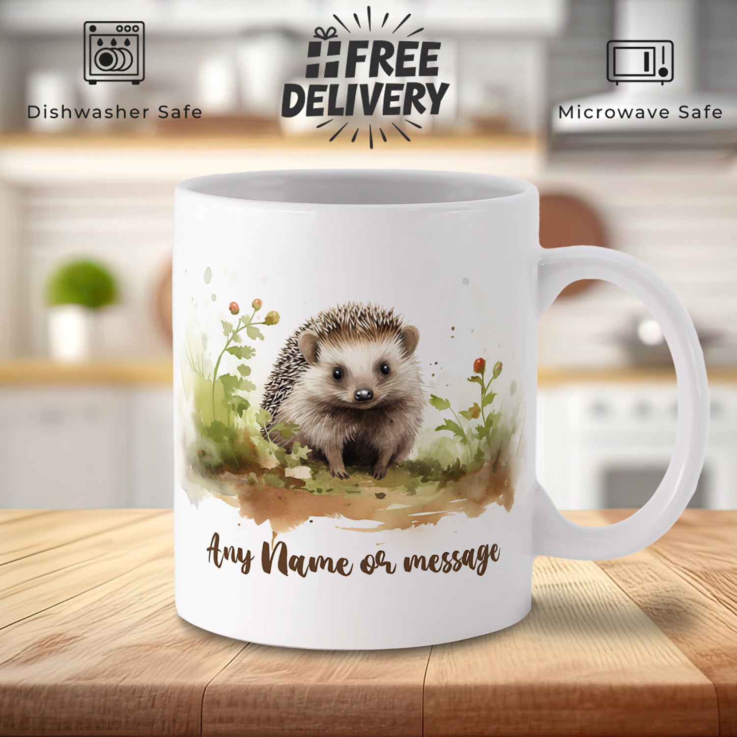 Custom Hedgehog Mug - Personalised 11oz Ceramic Gift