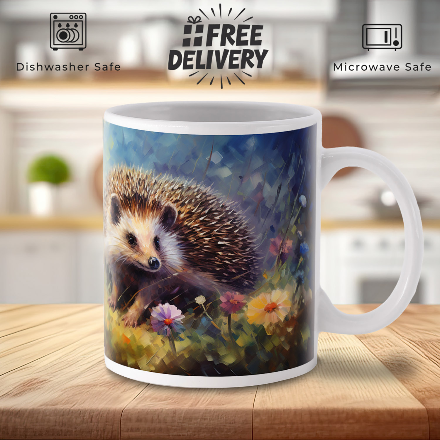 Charming Hedgehog Wildflowers Mug - Perfect for Nature Lovers