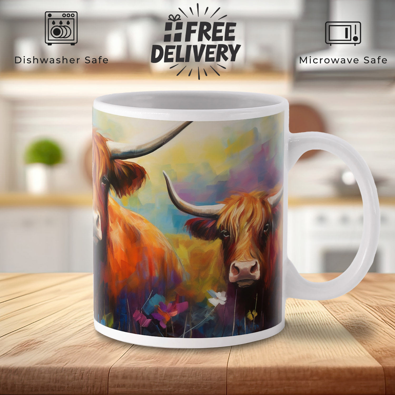 Vibrant Highland Cow Ceramic Mug - Perfect Gift for Animal Lovers