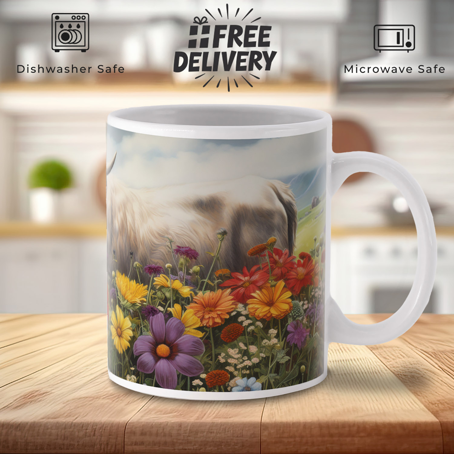 Highland Cow Wildflower Mug - Perfect Gift for Nature Lovers