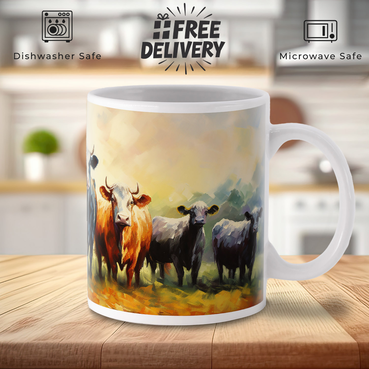 Rustic Highland Cows Ceramic Mug - Countryside Art Gift