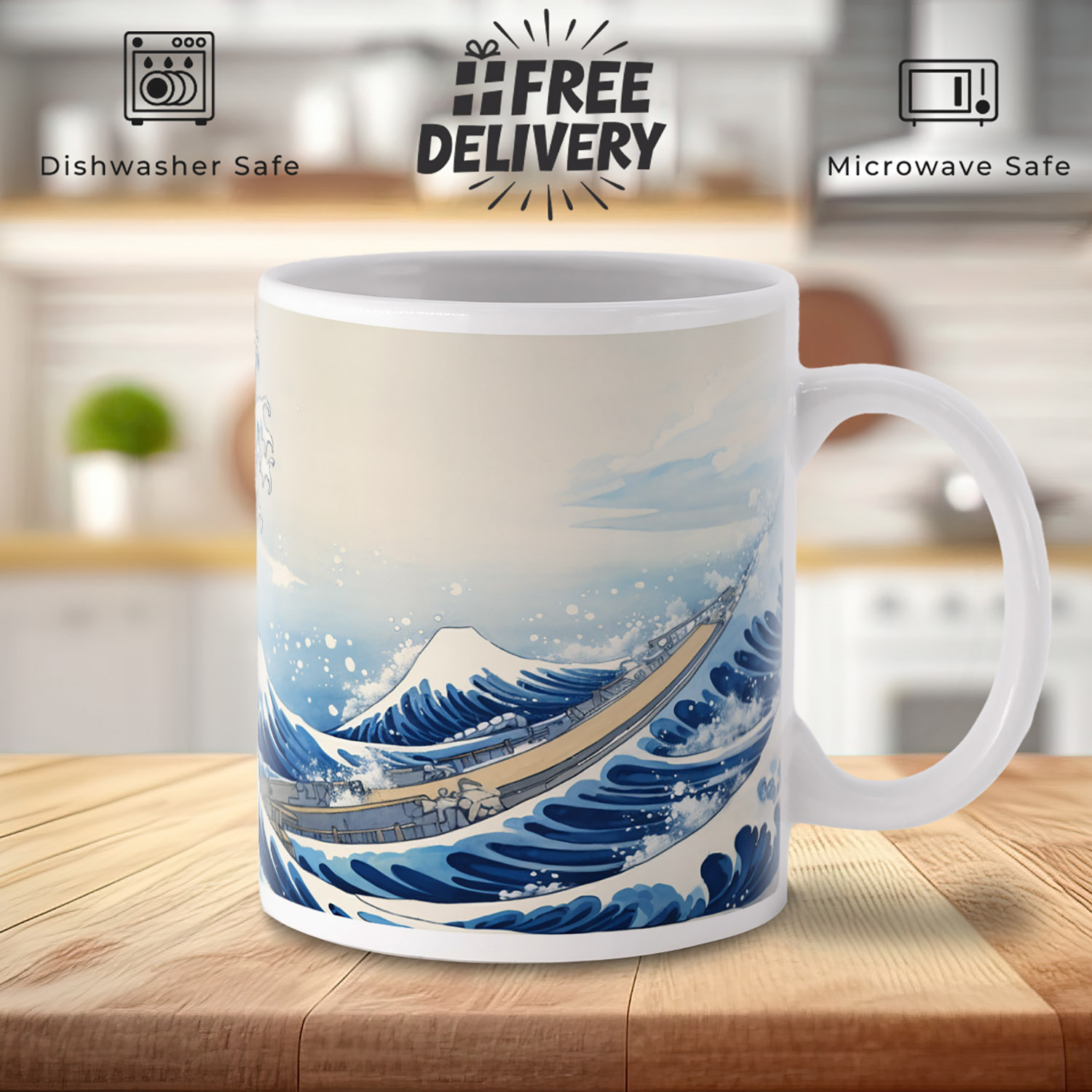 Hokusai Wave 11oz Ceramic Mug - Artistic Ocean Design