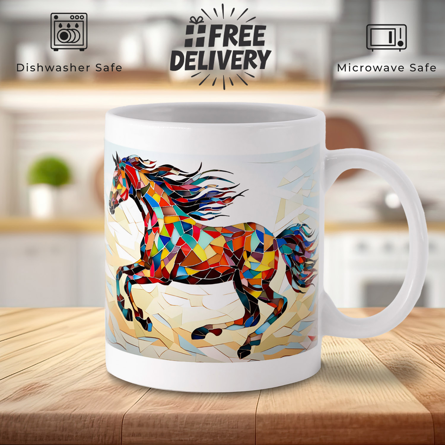 Vibrant Mosaic Horse Mug - Artistic 11oz Ceramic Drinkware