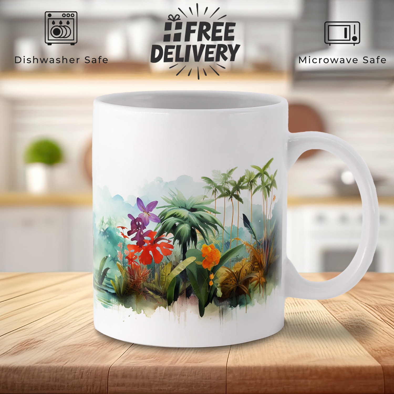 Tropical Watercolour Jungle Mug - 11oz Ceramic Coffee Cup