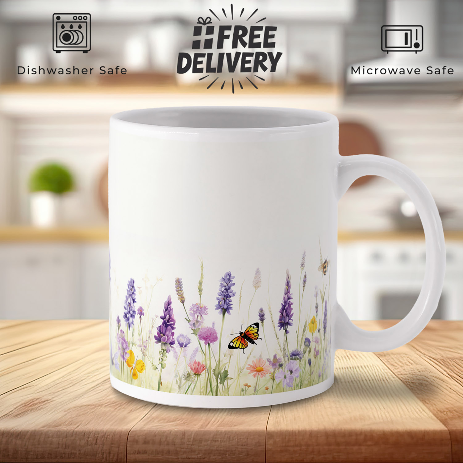 Wildflower Meadow Lavender Bees 11oz Ceramic Mug