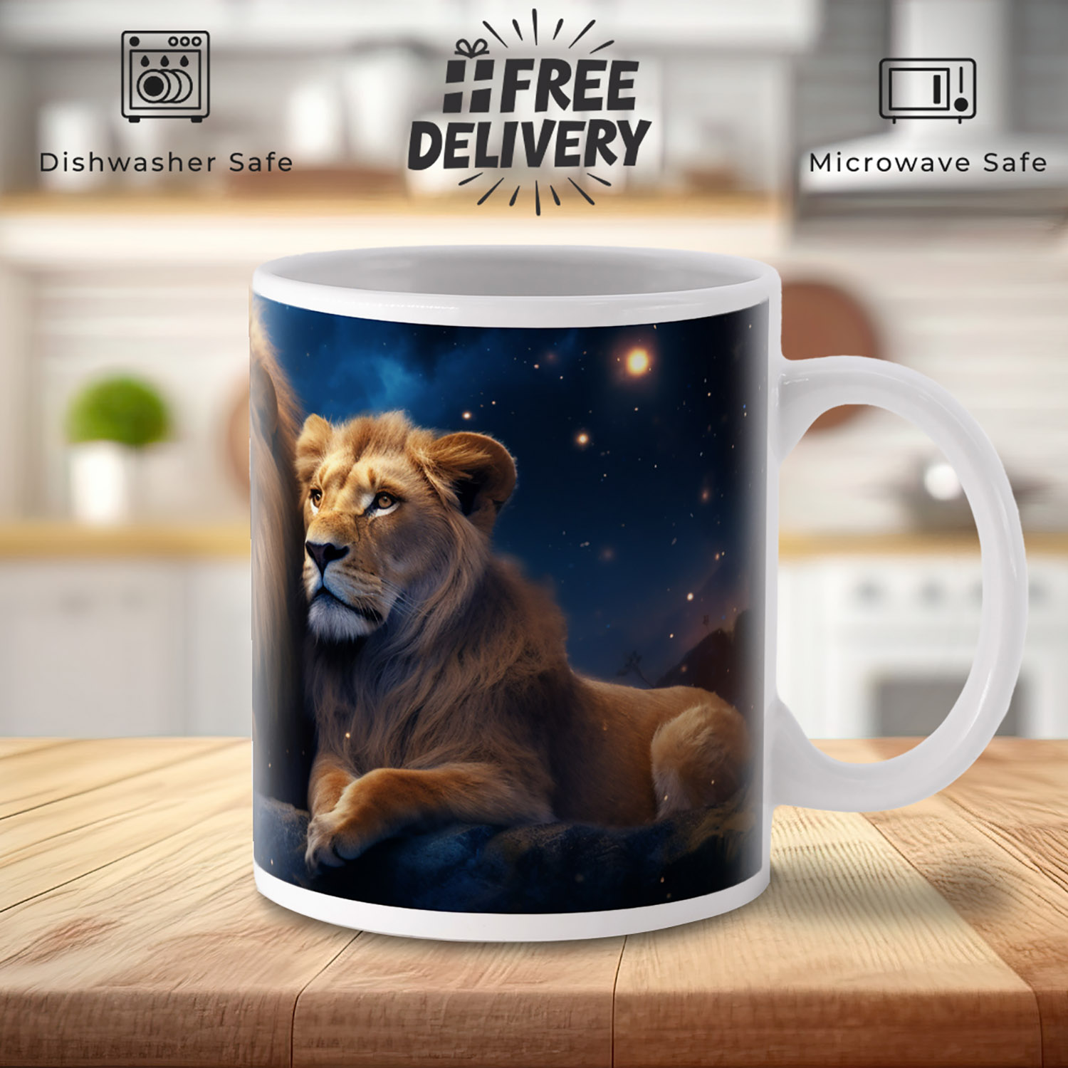 Majestic Lion King Mug - Starry Night Design for Animal Lovers