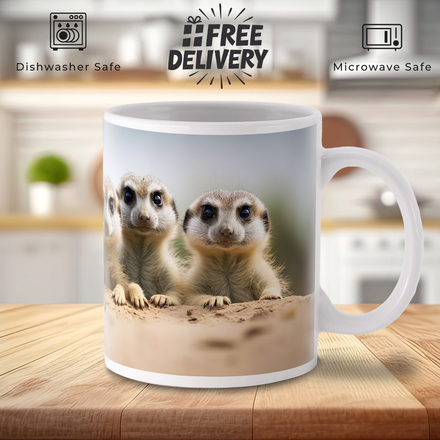 Charming Meerkat Trio Mug - Perfect Gift for Wildlife Lovers